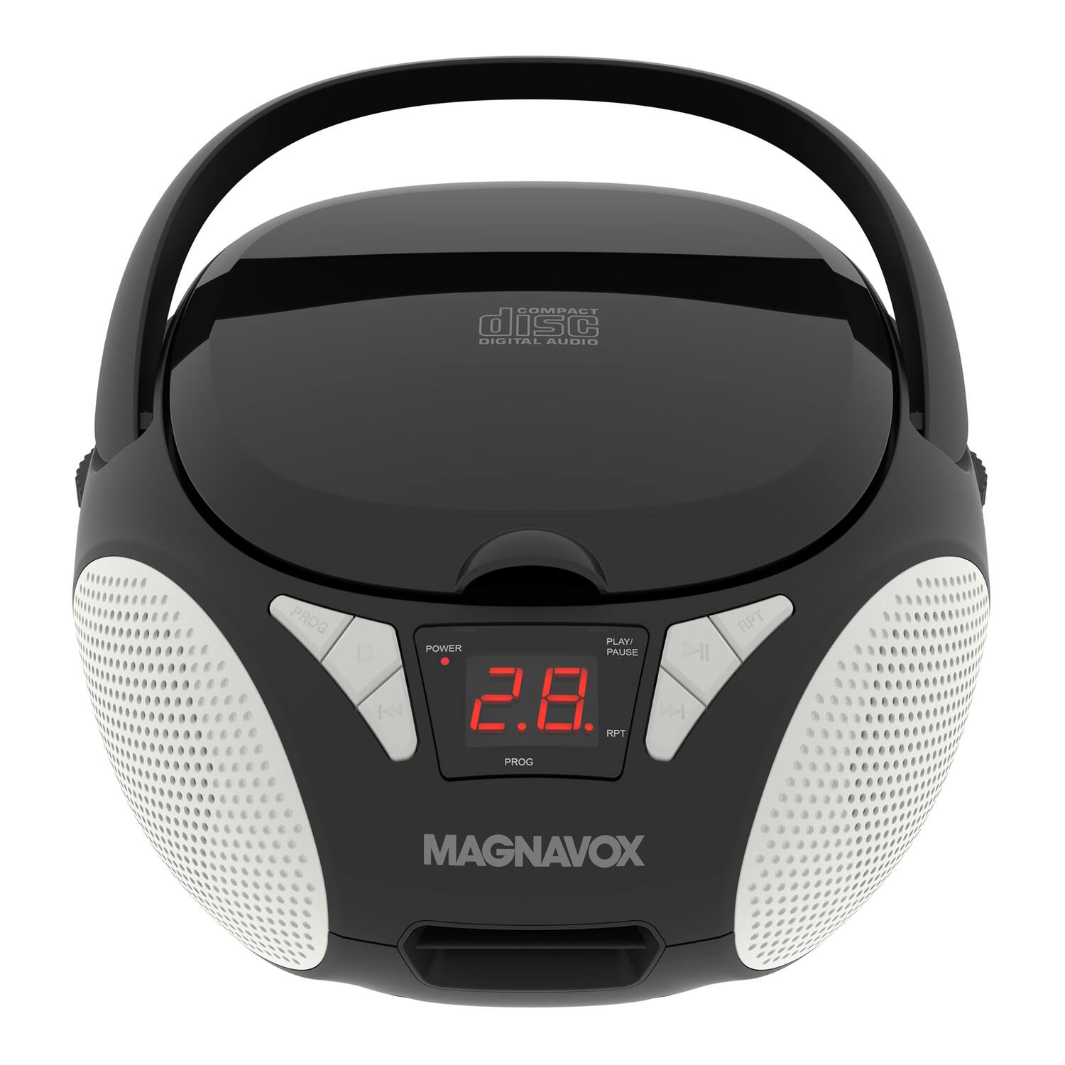 COMPACT DIGITAL AUDIO

MAGNAVOX

2.8

PROG

POWER

PLAY/PAUSE

RPT