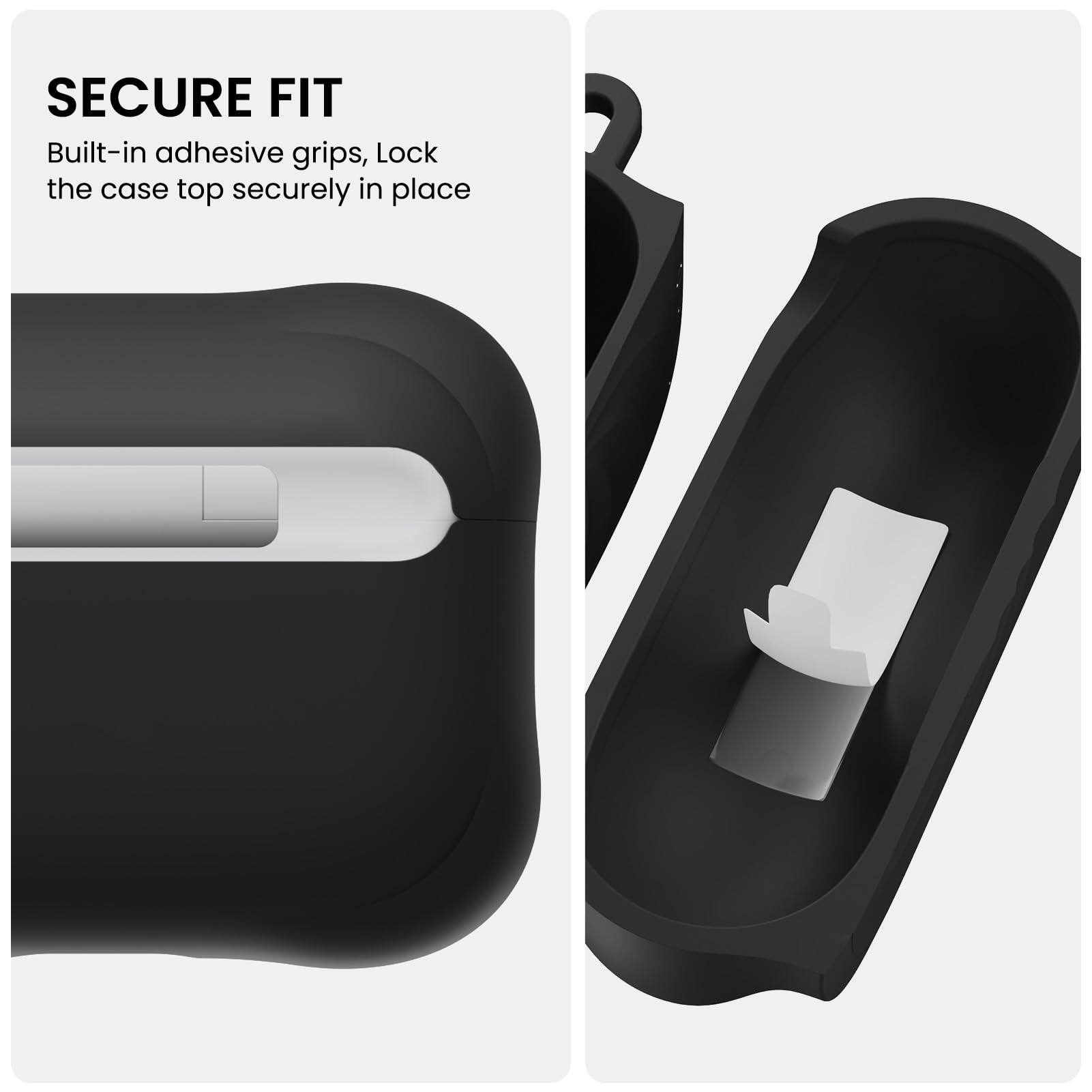 SECURE FIT  
Built-in adhesive grips, lock the case top securely in place