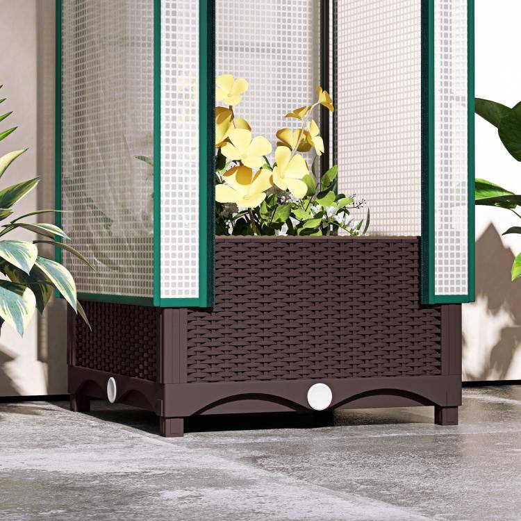 Alt View 9. PULUZ - Garden Bed with Trellis, Outdoor Plant Box with PE Cover, Drainage Holes and Zipper Door - Brown.