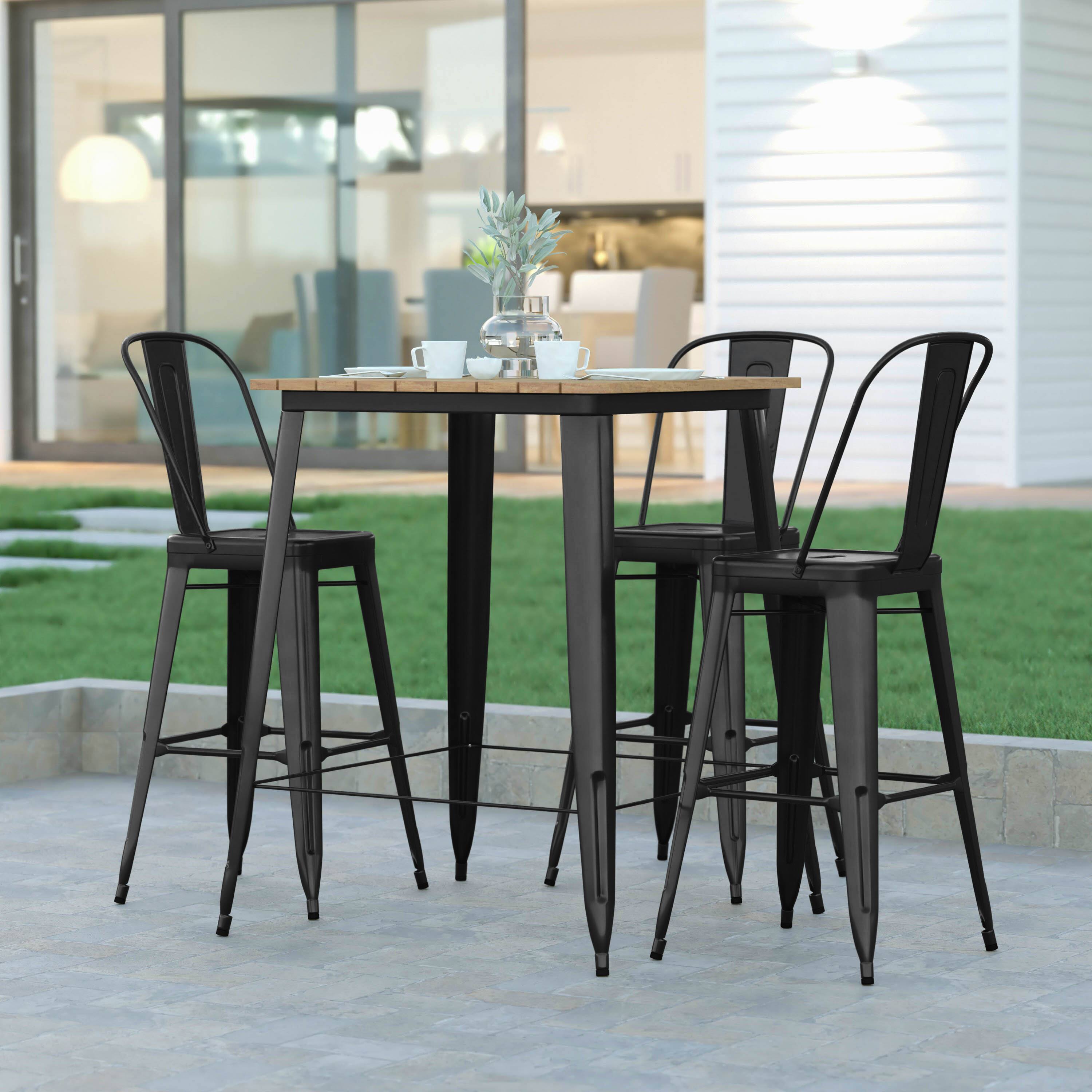Alt View 1. Emma + Oliver - Drew Indoor/Outdoor Bar Top Table, 31.5" Square All Weather Poly Resin Top with Steel base - Brown Top/Black Frame.