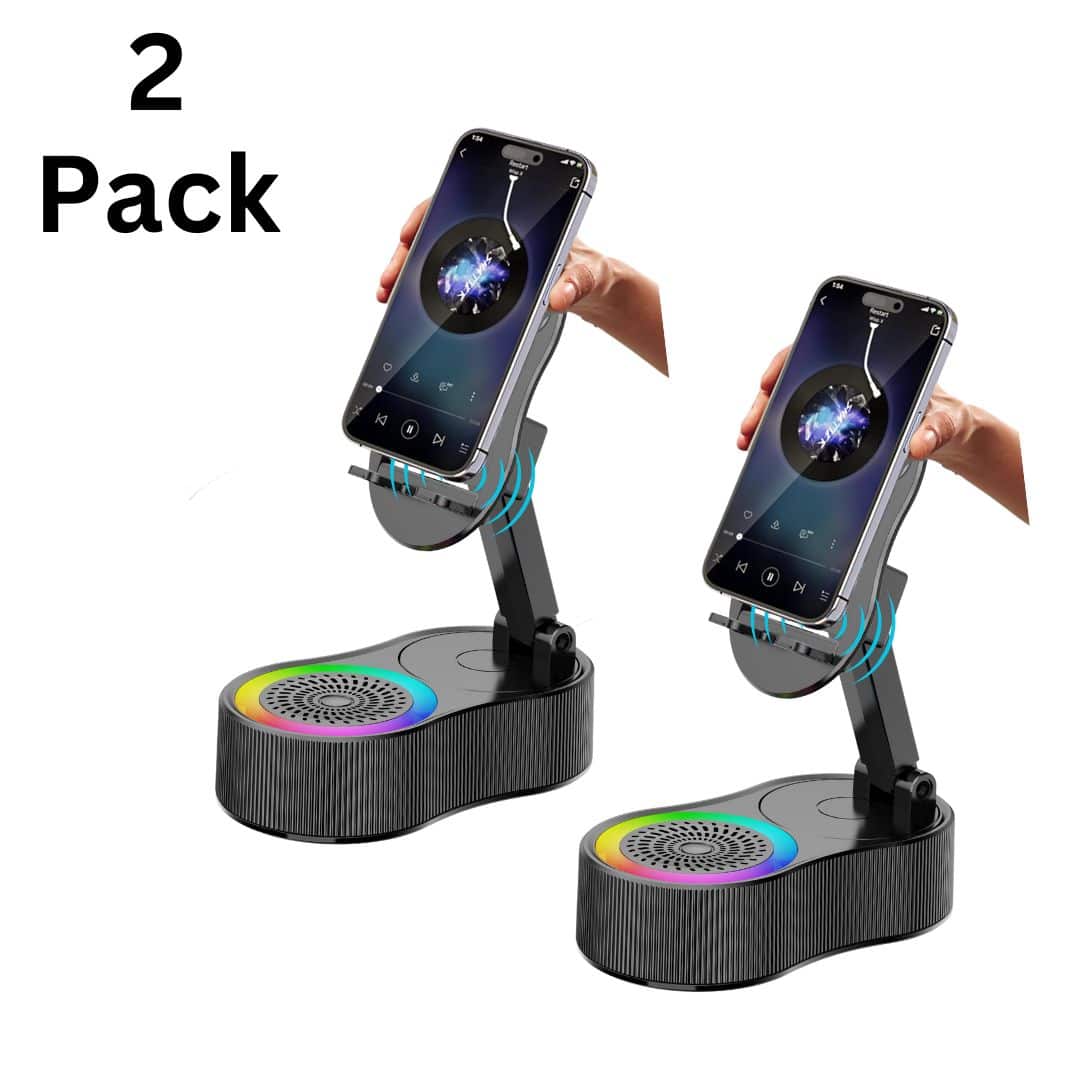 Umeiluce - 2 Pack Wireless Cell Phone Speaker Audio Bluetooth Colorful Ambient Light 300° Foldable Gift Spearker - Black