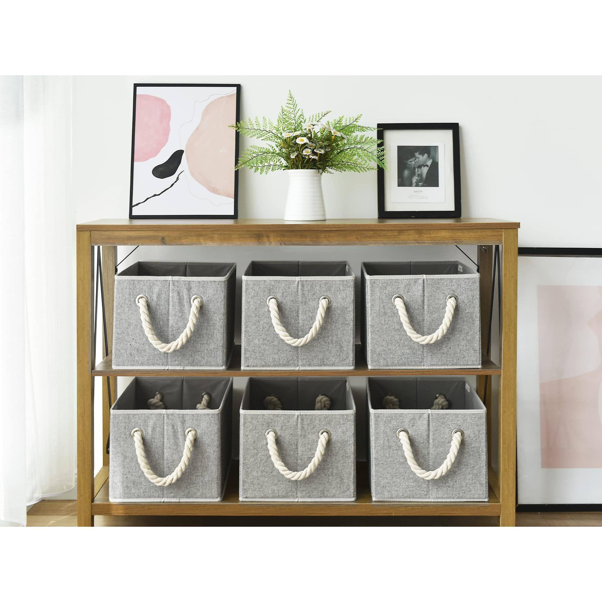 Alt View 4. Dapper Styles - Storage Baskets For Shelves Foldable Fabric Closet Bins With Handles Clothes Organizer 3-pack - Gray-14 ¾" L x 10 ¼" W x 8" H.