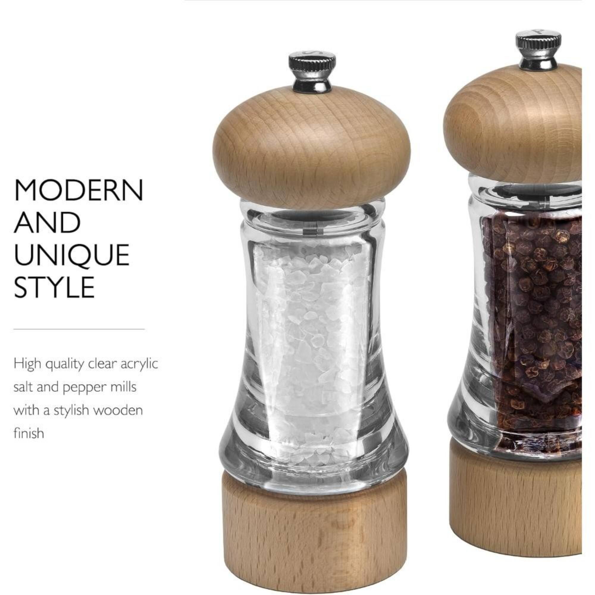 MODERN AND UNIQUE STYLE

High quality clear acrylic salt and pepper mills with a stylish wooden finish