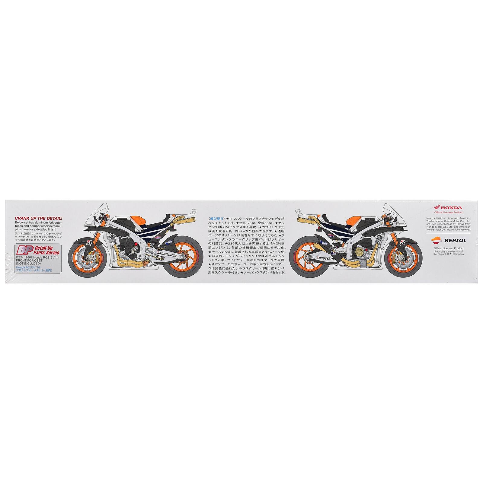 CRANK UP THE DETAIL!  
Below the aluminum fork outer tube and damper tank plus more for a detailed finish!  
SXOST DP Detail-Up Parts Series mg 12557 HONDA RC213V 14 FRONT FORK SET (NOT INCLUDED)  
IRON ()  
B  
() * 173mm 58mm 93M * OK 230V4  
CONDCESTORE,  
HONDA Official Licensed Product Trademarks: - a N. " wit i lowar a Tartija - - the Co. be Jokencan a K 40 - REPSOL Offer Loursed - modemark a - Regust, S.A. Company