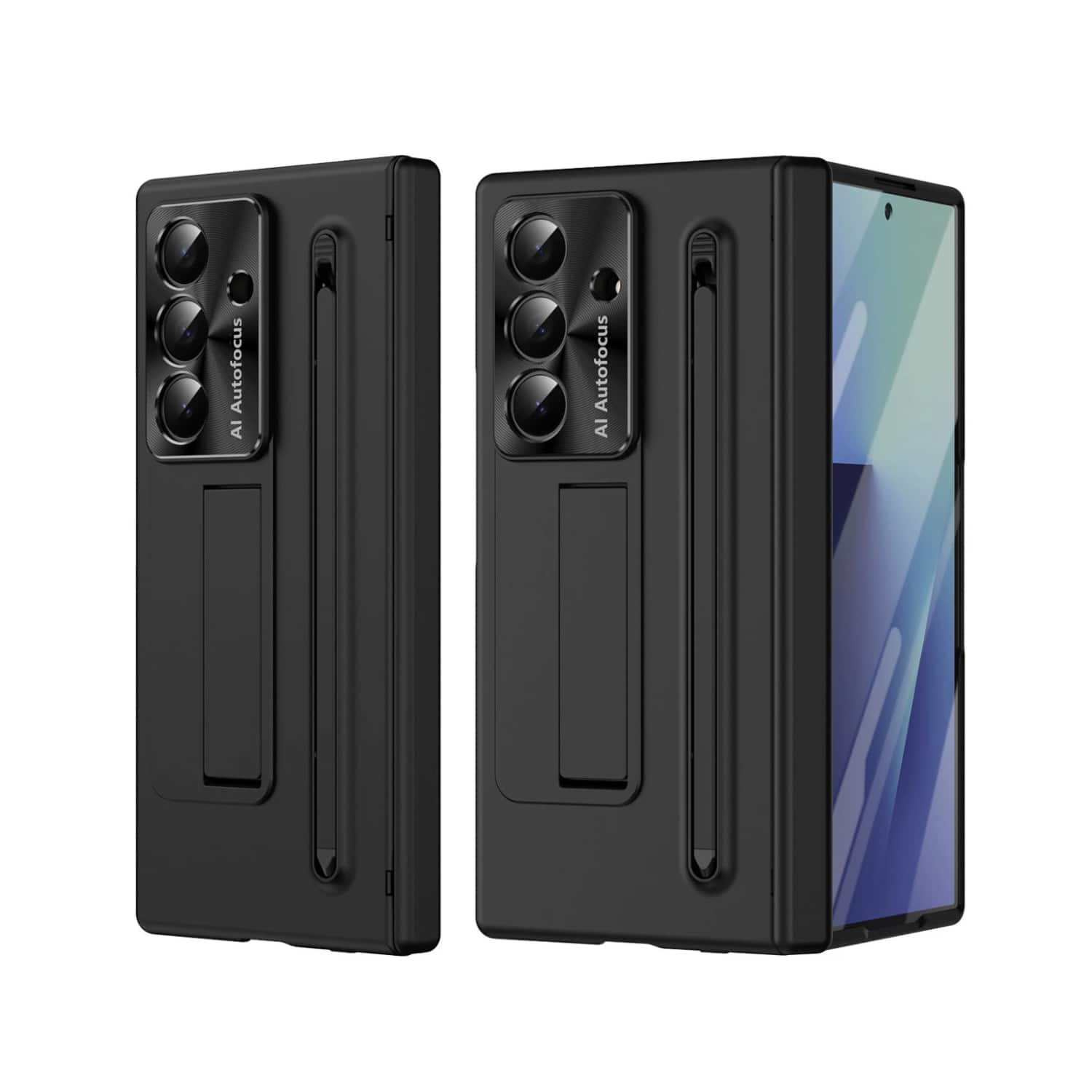 Stock Preferred - Shockproof Rugged Case with Hinge Protection, Kickstand, and Slim S Pen Holder For Samsung Galaxy Z Fold7 - Black