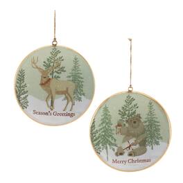 BreeBe - Woodland Christmas Sentiment Disc Ornament (Set of 6) - Beige, White, Green