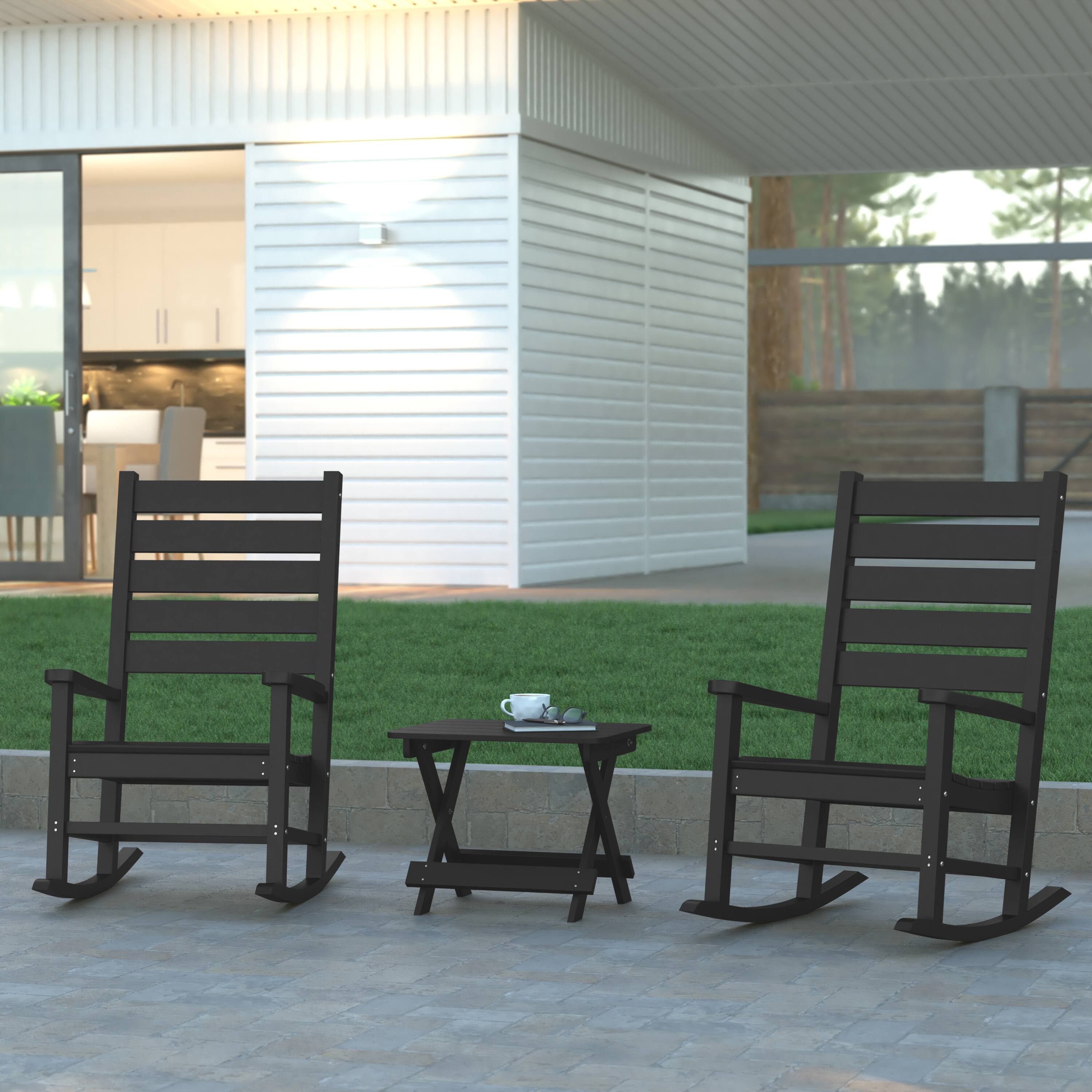 Alt View 4. Emma + Oliver - Haley Portable Folding HDPE Adirondack Side Table for Indoor/Outdoor Use - Black.