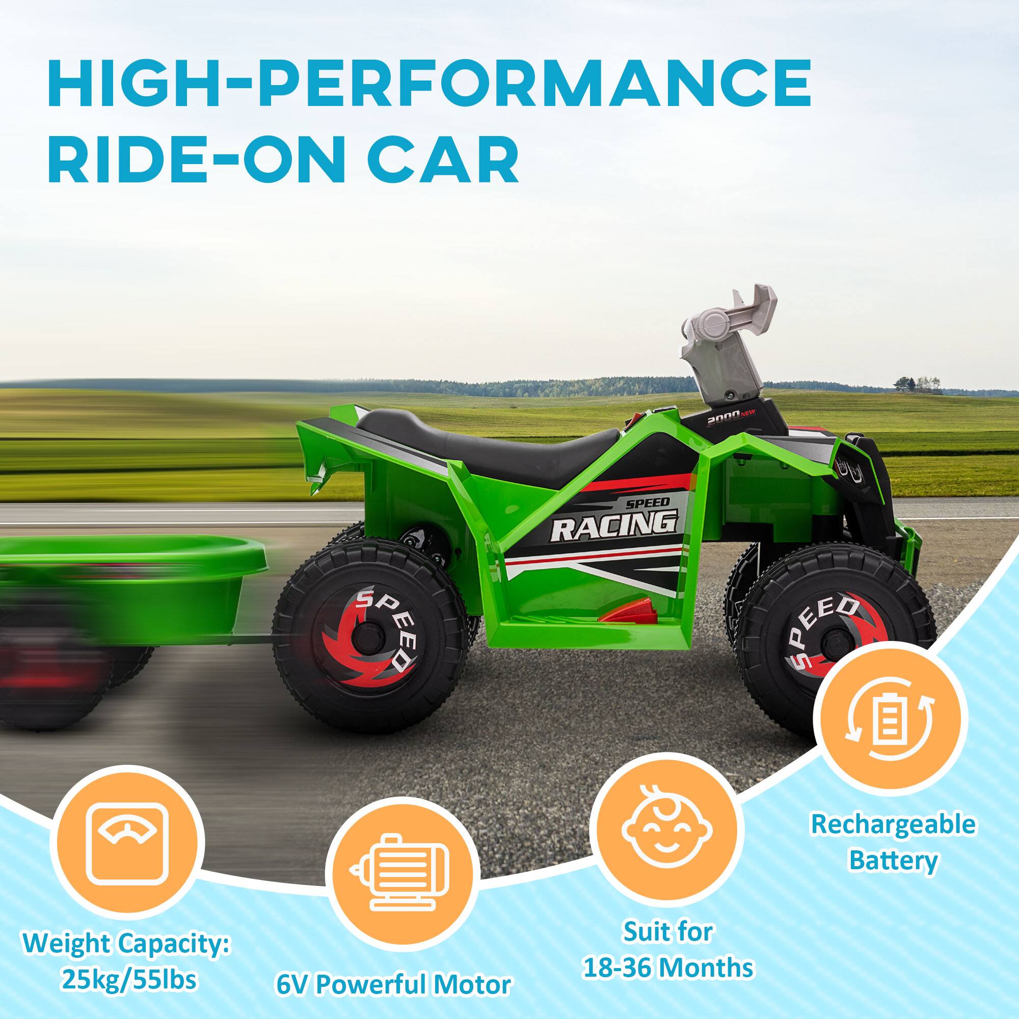 HIGH-PERFORMANCE RIDE-ON CAR

- Weight Capacity: 25kg/55lbs
- 6V Powerful Motor
- Rechargeable Battery
- Suit for 18-36 Months