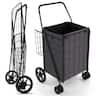 Costway - Folding Shopping Cart Utility Double Basket Grocery Cart with Waterproof Liner - Black