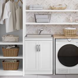 Simpli Home - Kyle All-In-One 28-inch Laundry Utility Sink and Cabinet - Pure White