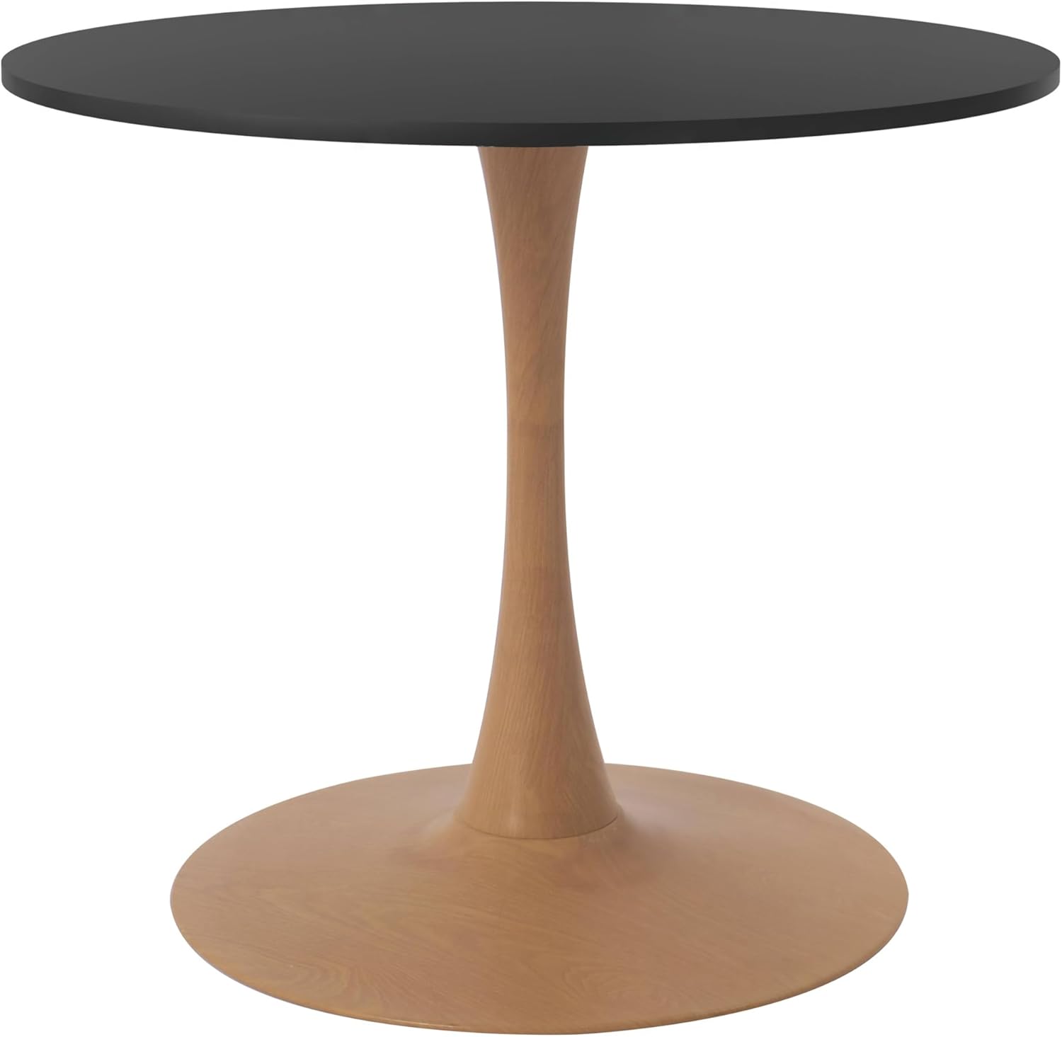 Front. LeisureMod - Bristol 24 in. Round Dining Table – MDF Top with Natural Wood Steel Pedestal Base, Modern Accent Kitchen Table - Black.