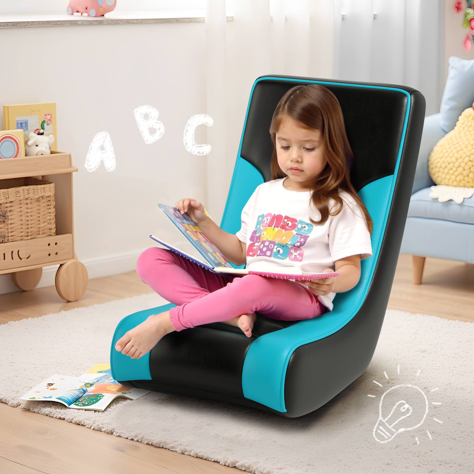 Alt View 6. GTPlayer - Rocker Floor Gaming Chair Ergonomic Comfortable Floor Rocker,Green Cat Pattern - Green.