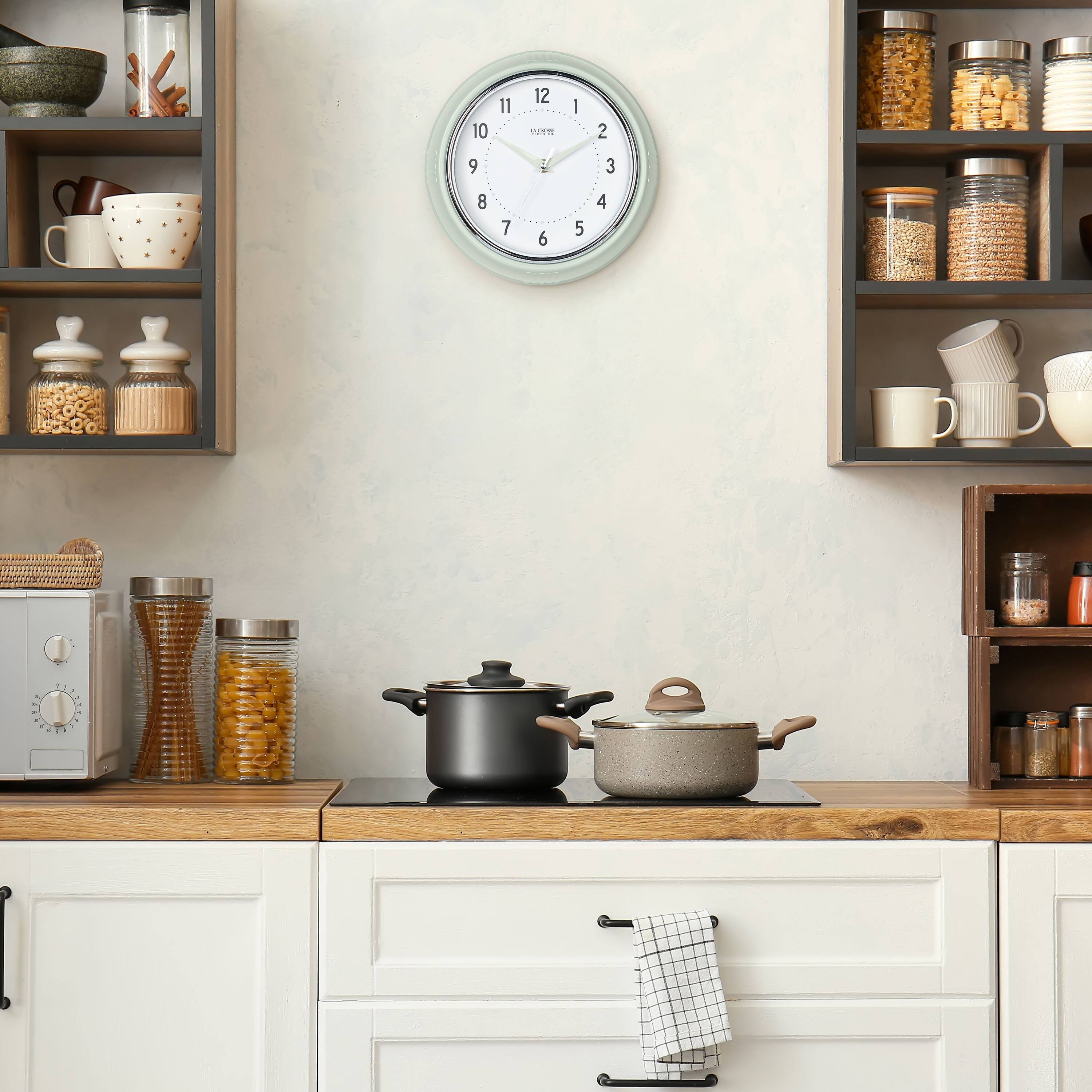Alt View 2. La Crosse Clock Co. - 9.5 Inch Retro Diner Silent Sweep Quartz Wall Clock - Pistachio Green.