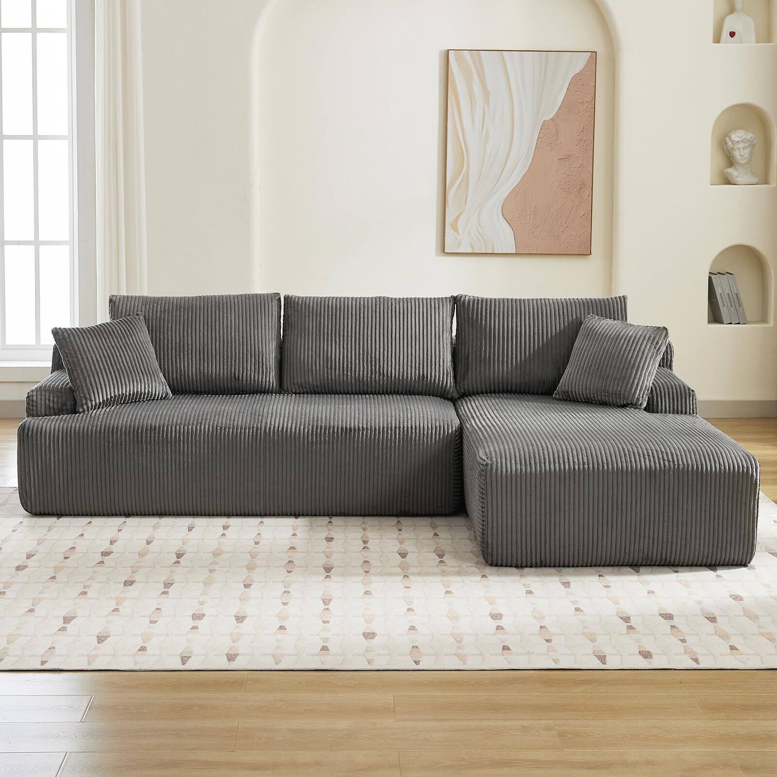 Jojoka - Cloud Boneless L-Shape Couch 108" Modern Sectional Comfy No Assembly Required Sleeper - Gray