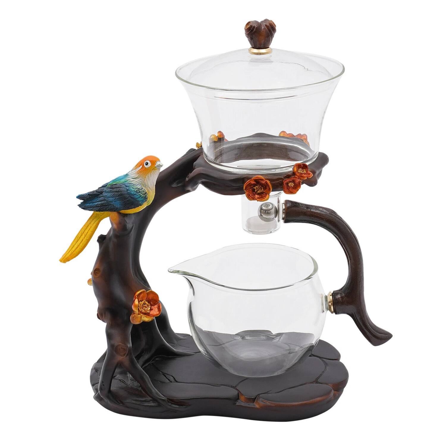 Front. Stock Preferred - Automatic Glass Tea Set - Clear, Brown.