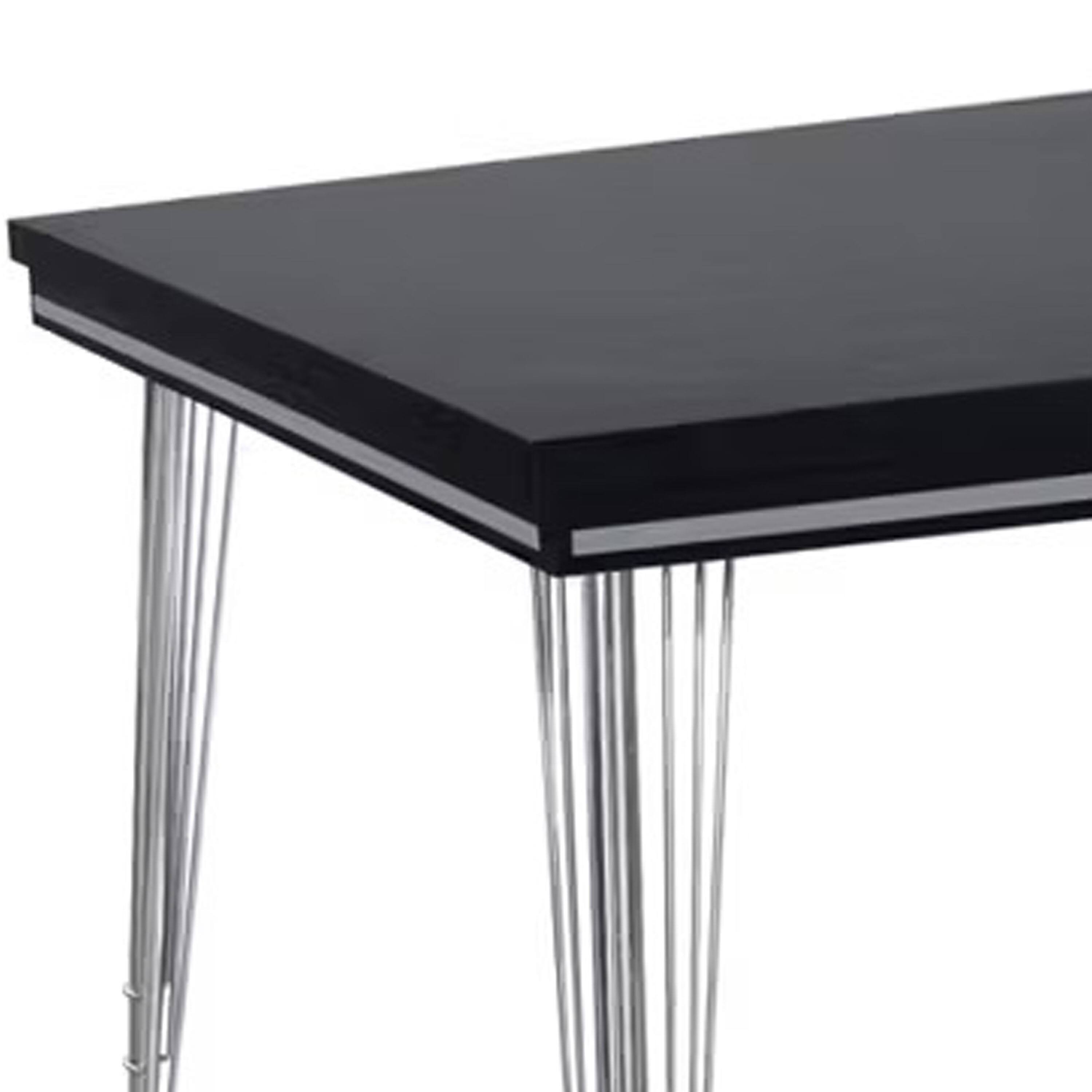 Back. Manhattan Lane - Zoe Dining Table, Rubberwood, Chrome Steel Legs, 71 Inch - Black, Silver.