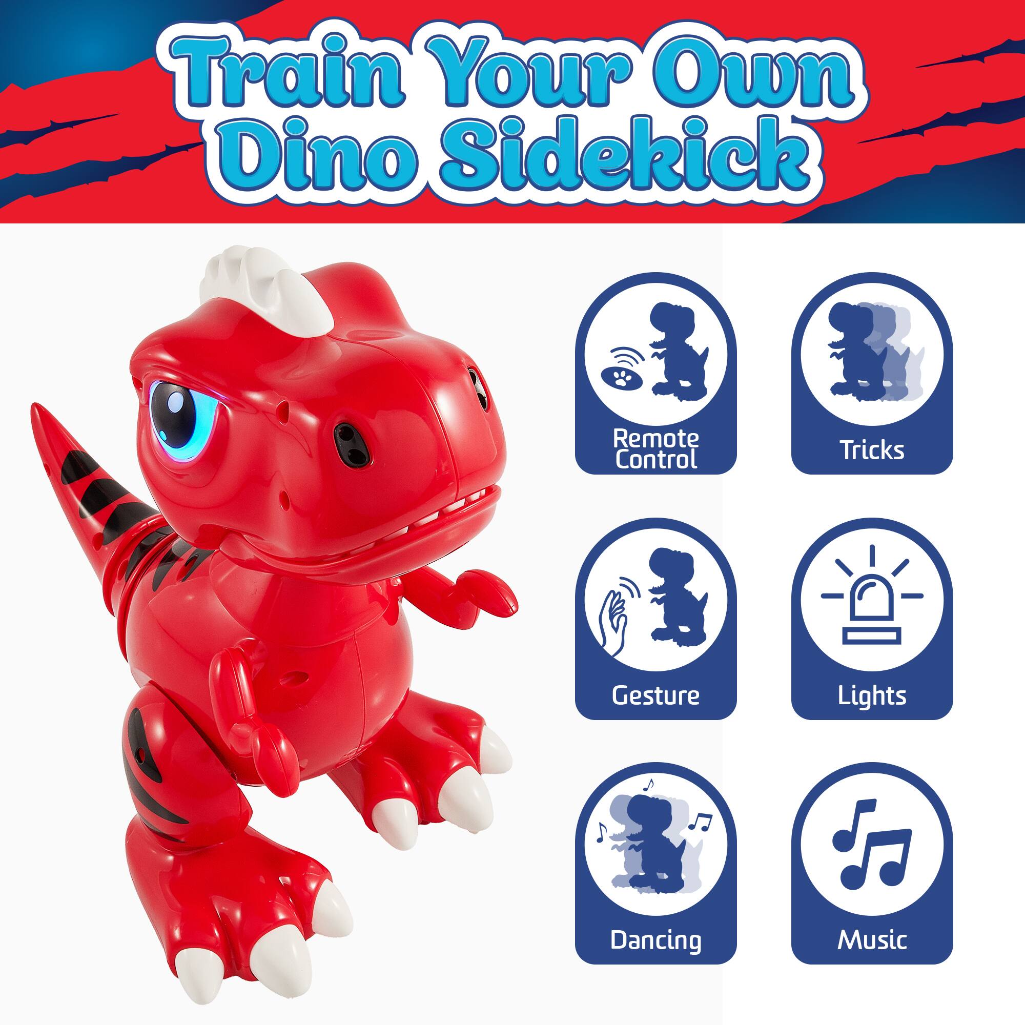 Train Your Own Dino Sidekick

Remote Control
Tricks
Gesture
Lights
Dancing
Music