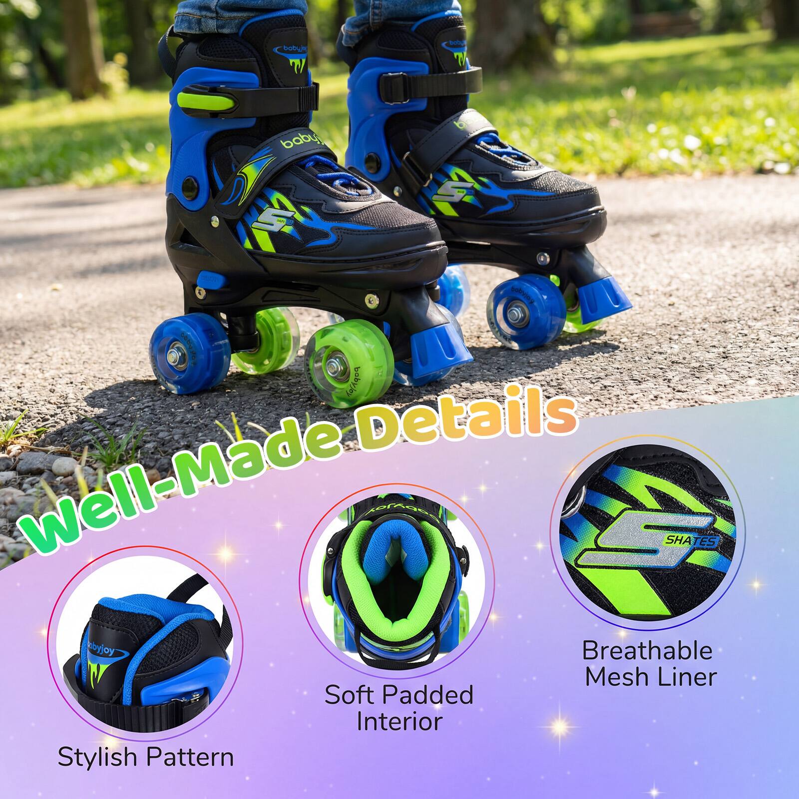 bobyjoy 7 Shqpa A 5 u at OX  
Details  
Well-Made Details  
SHATES ES  
byjoy  
Breathable Mesh Liner  
Soft Padded Interior  
Stylish Pattern