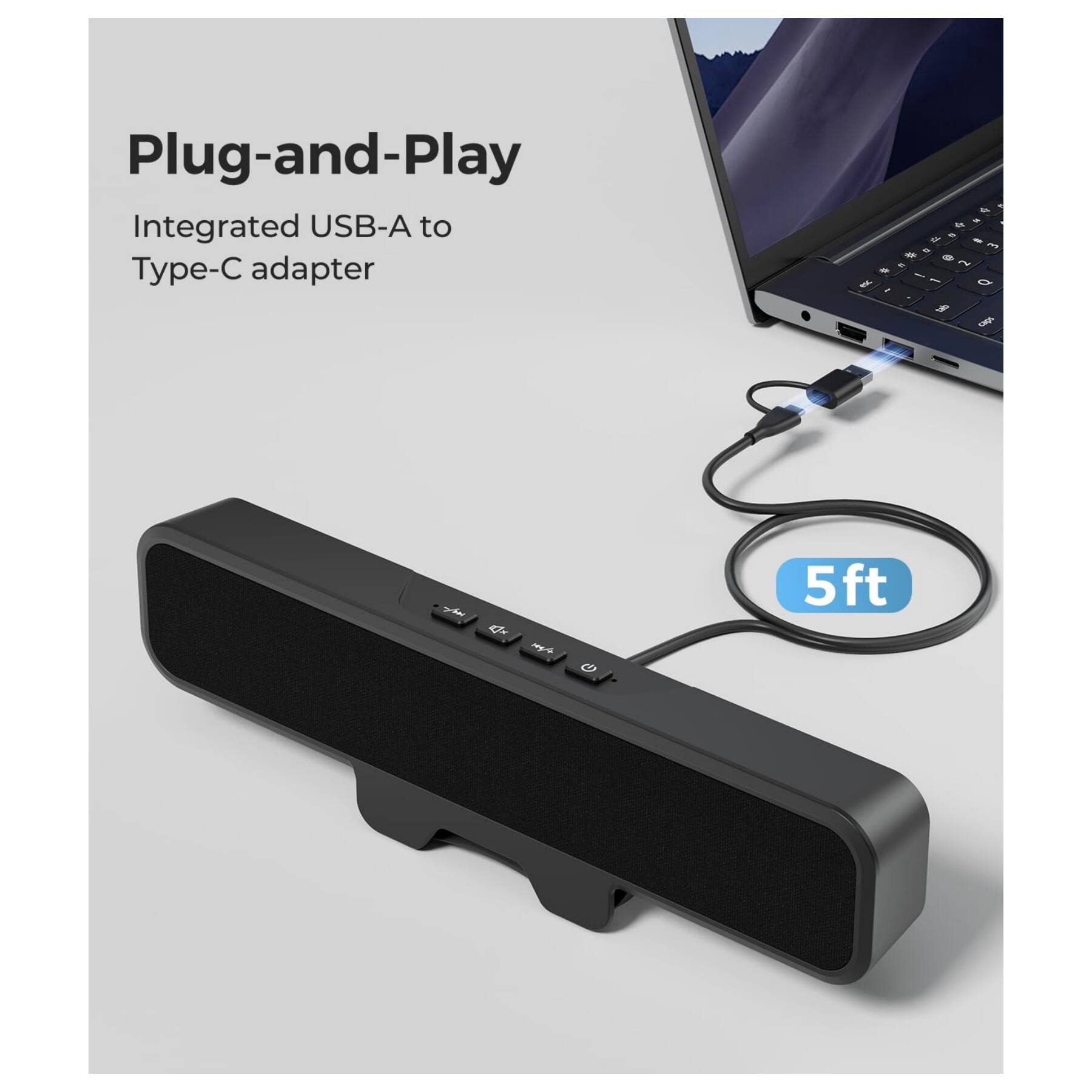 Plug-and-Play Integrated USB-A to Type-C adapter - 5ft