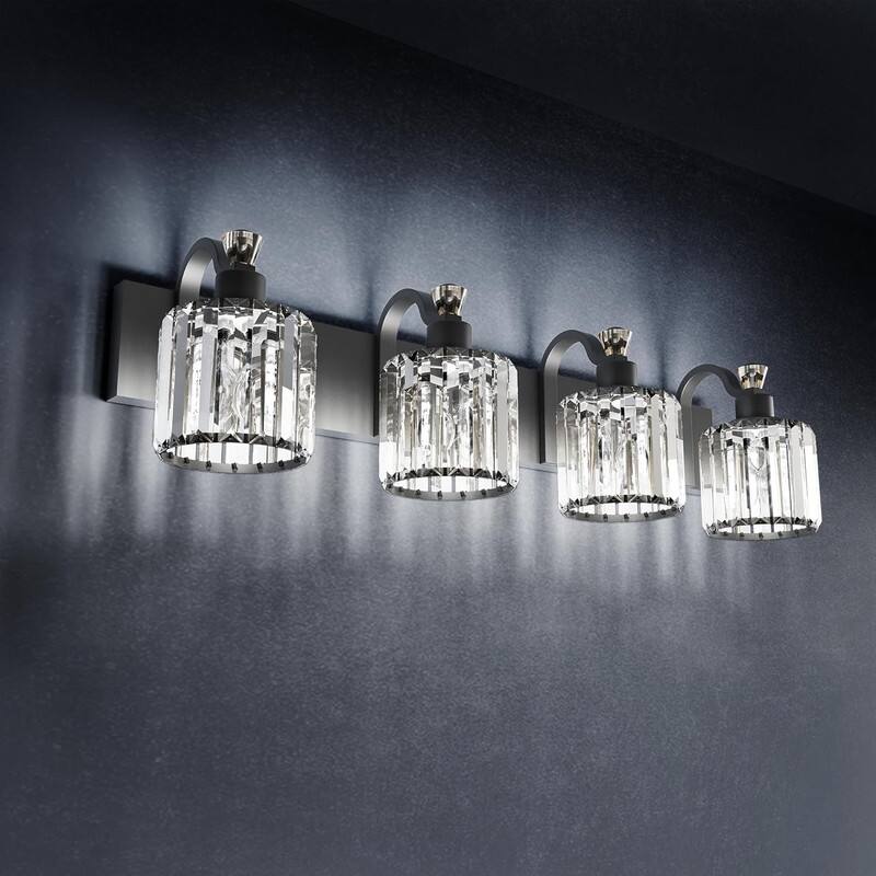 Alt View 1. Qeetex - 4 lamp Light Black Modern Crystal Table Lamp Mirror Headlight, Round Lampshade, Suitable for Bathroom.