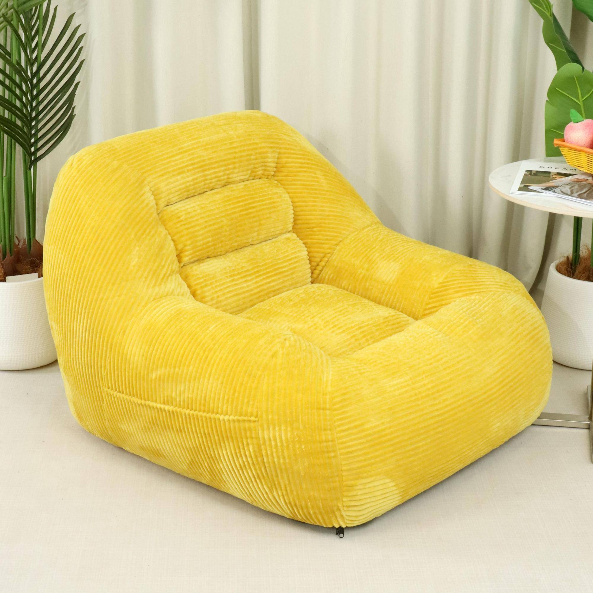 Back. GOODSILO - Plush Corduroy Fabric Beanbag Sofa for Cozy Living Spaces and Comfortable Lounging - Yellow.