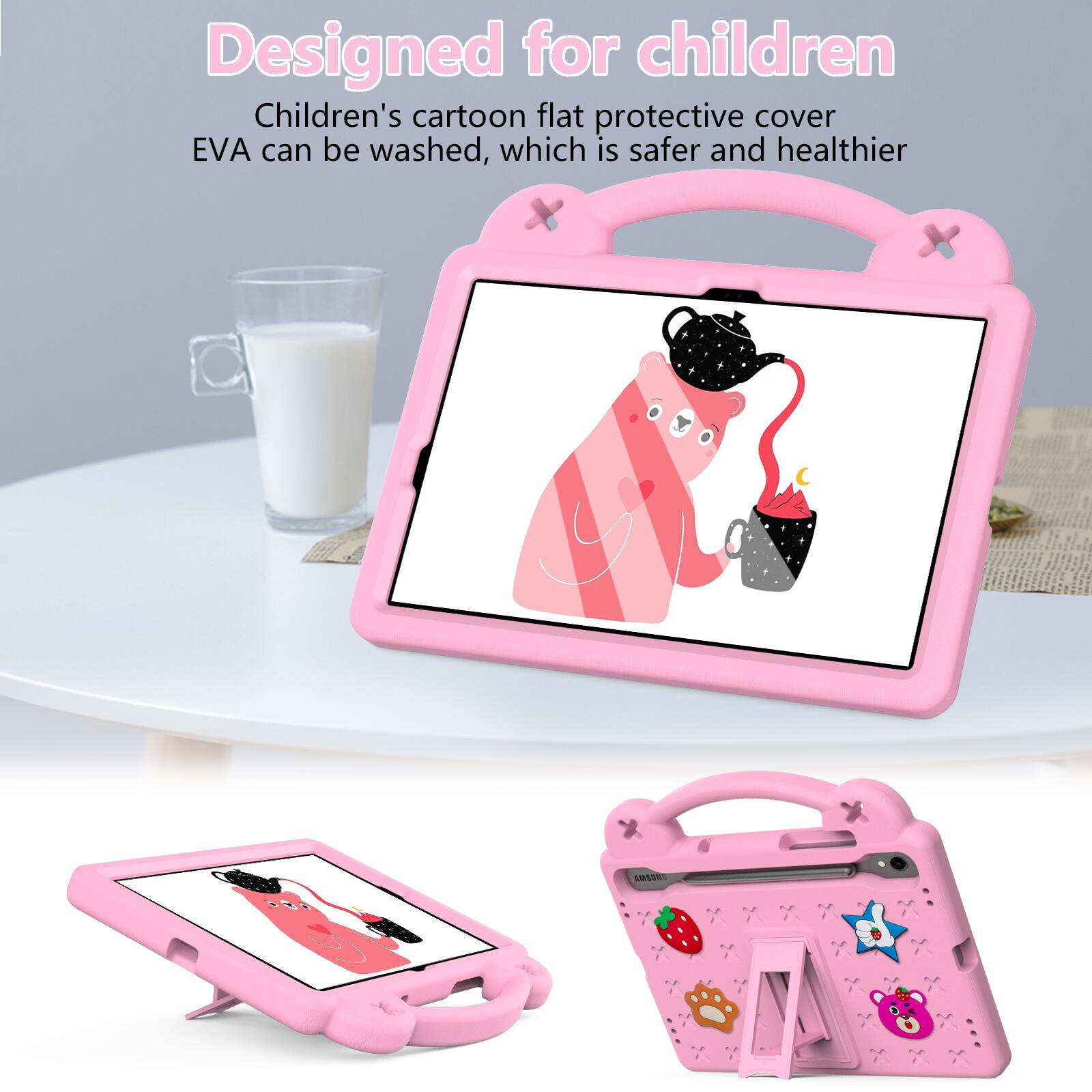 Designed for children  
Children's cartoon flat protective cover EVA can be washed, which is safer and healthier