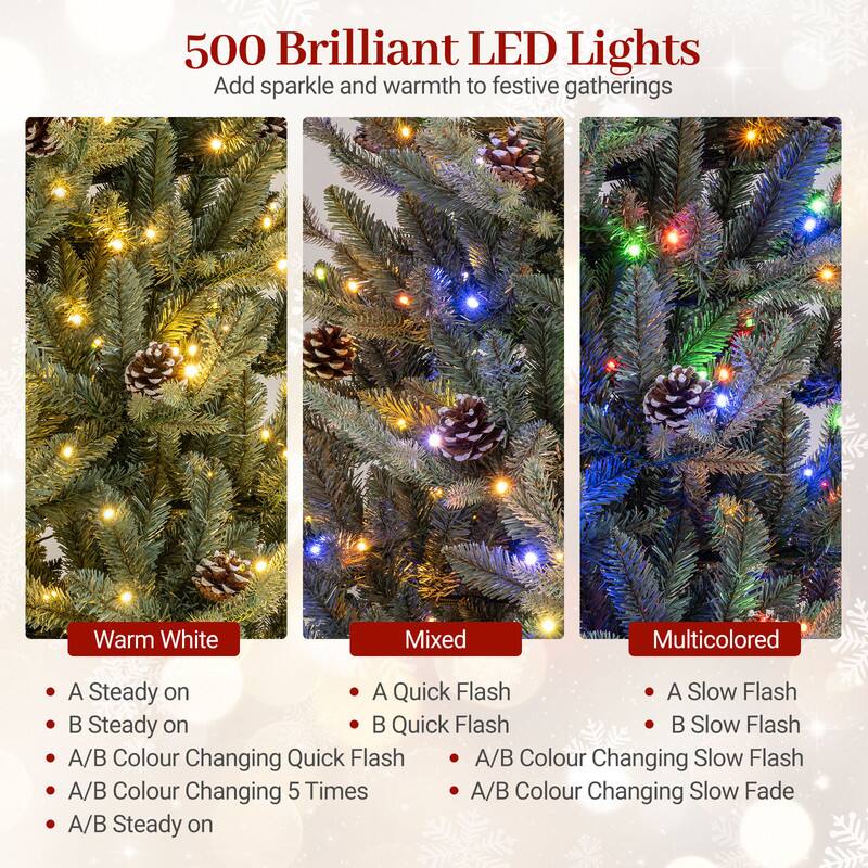 WELLFOR 7.5ft Pre‑Lit Artificial Christmas Tree, Hinged Xmas Tree with ...