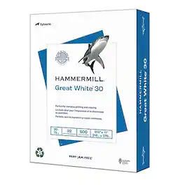 Hammermill - Great 30% Recycled 8.5" x 11" Copy Paper, 20 lbs., 92 Brightness, 500 Sheets/Ream (86700) - White