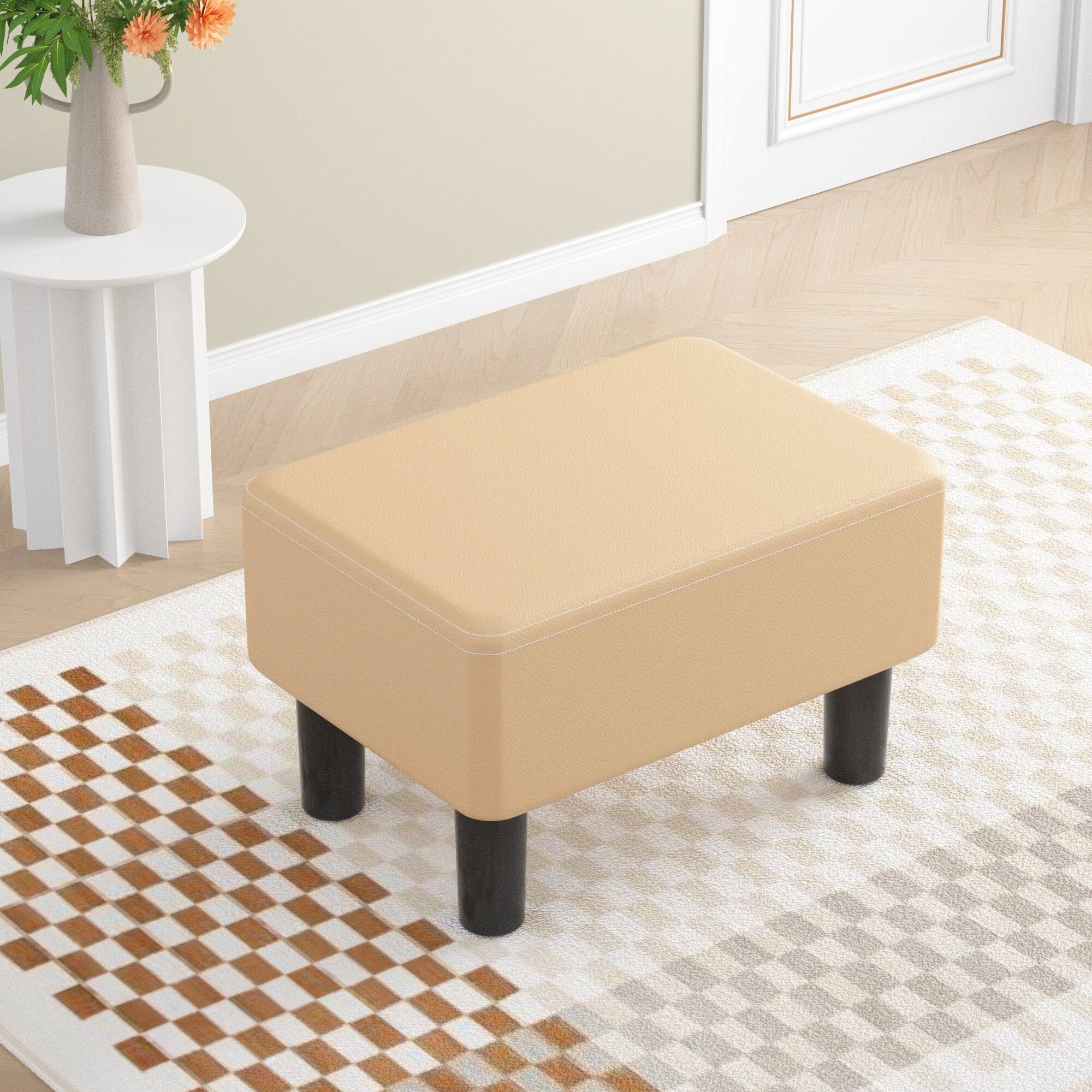 Alt View 2. Vecelo - Small Ottoman Foot Rest - 15.75" PU Leather Short Bench, 220lb Capacity Shoe Bench for Entryway & Office - Beige.