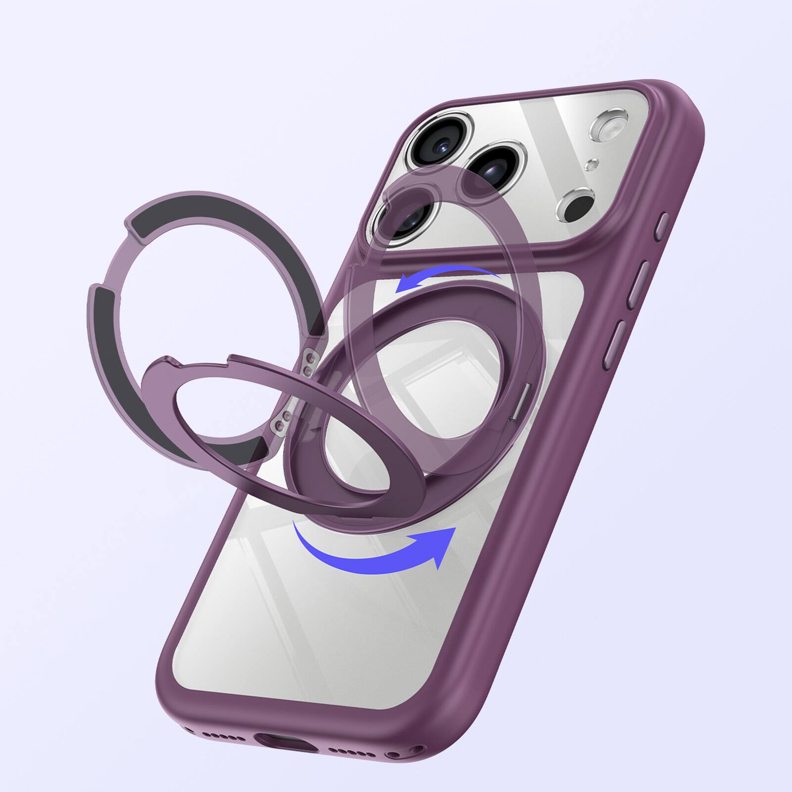 Back. Dteck - Magnetic Clear Case for Apple iPhone 18 Pro Max,Slim Rugged Non-Slip Protective Back Cover with 360 Rotating Kickstand - Gray.