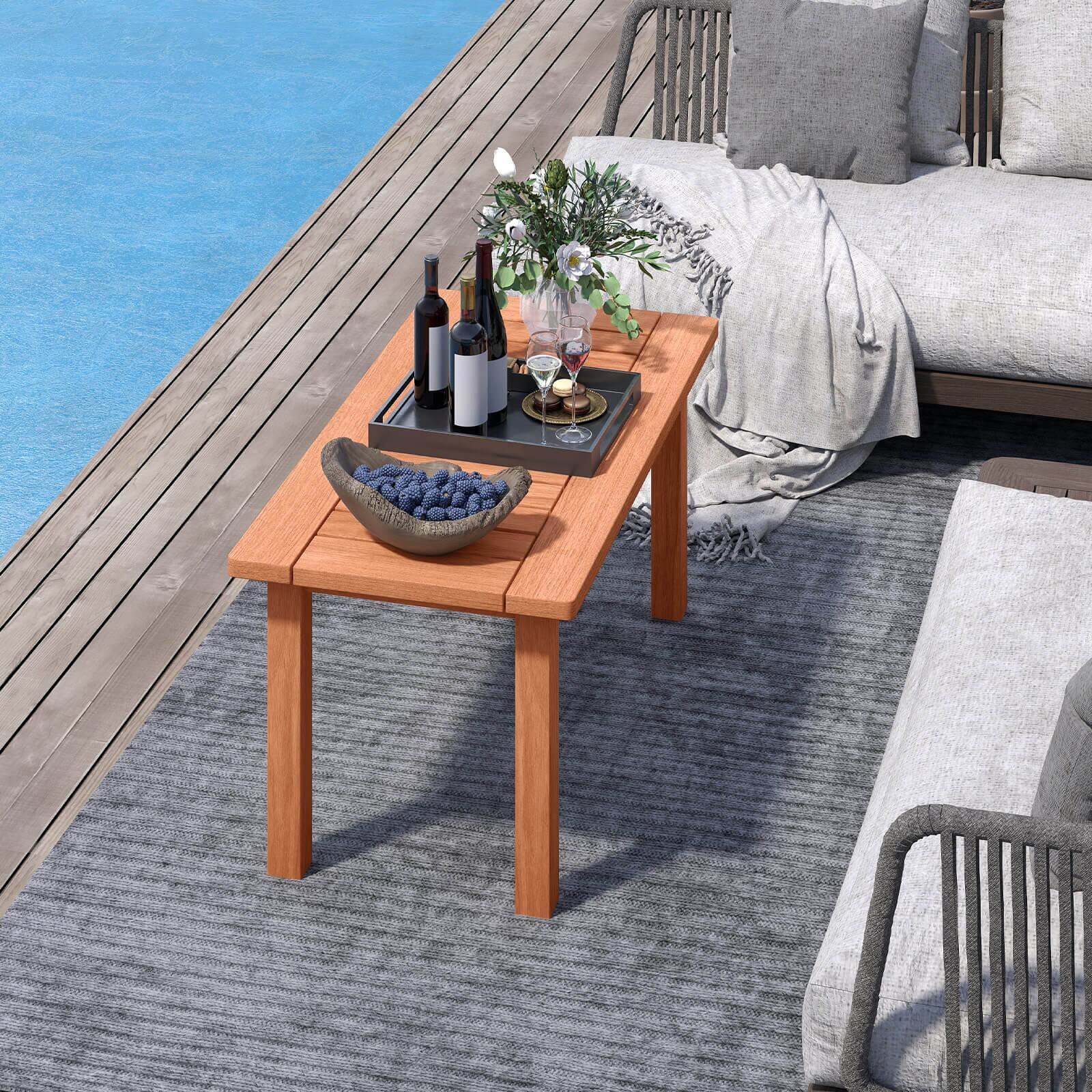 Alt View 3. Costway - Costway 35.5" Wooden Coffee Table with Slatted Tabletop Rectangular Outside Table for Deck - Orange.