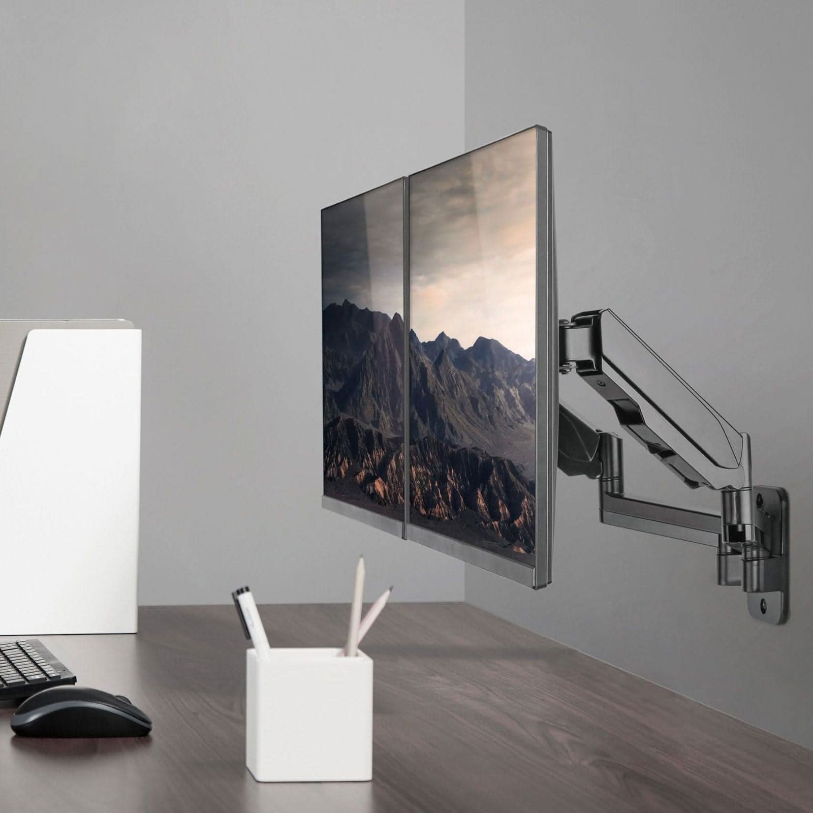 Back. Mount-It! - Dual Monitor Wall Mount – Full Motion Arms for Two 32" Monitors up to 19.8 lbs Each - Black.