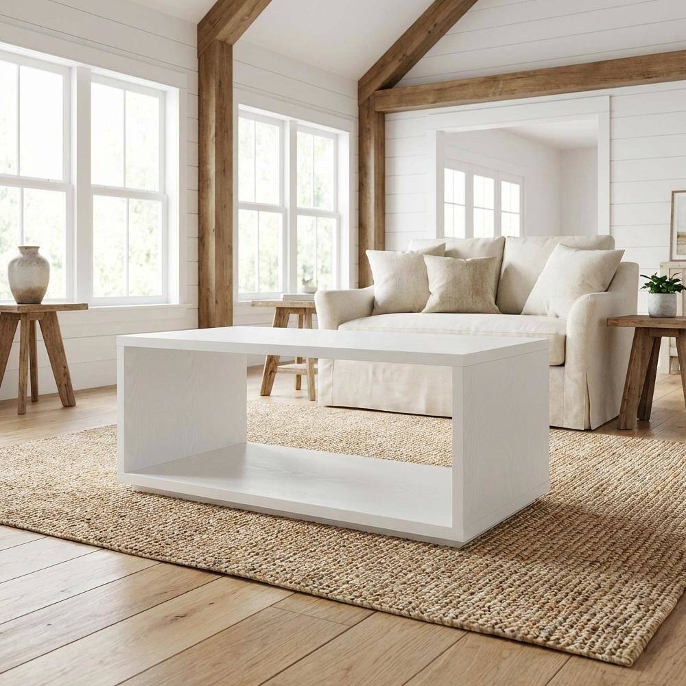 Left. FurniFact - White Honeycomb Particle Board Coffee Table with Sturdy Construction - White.