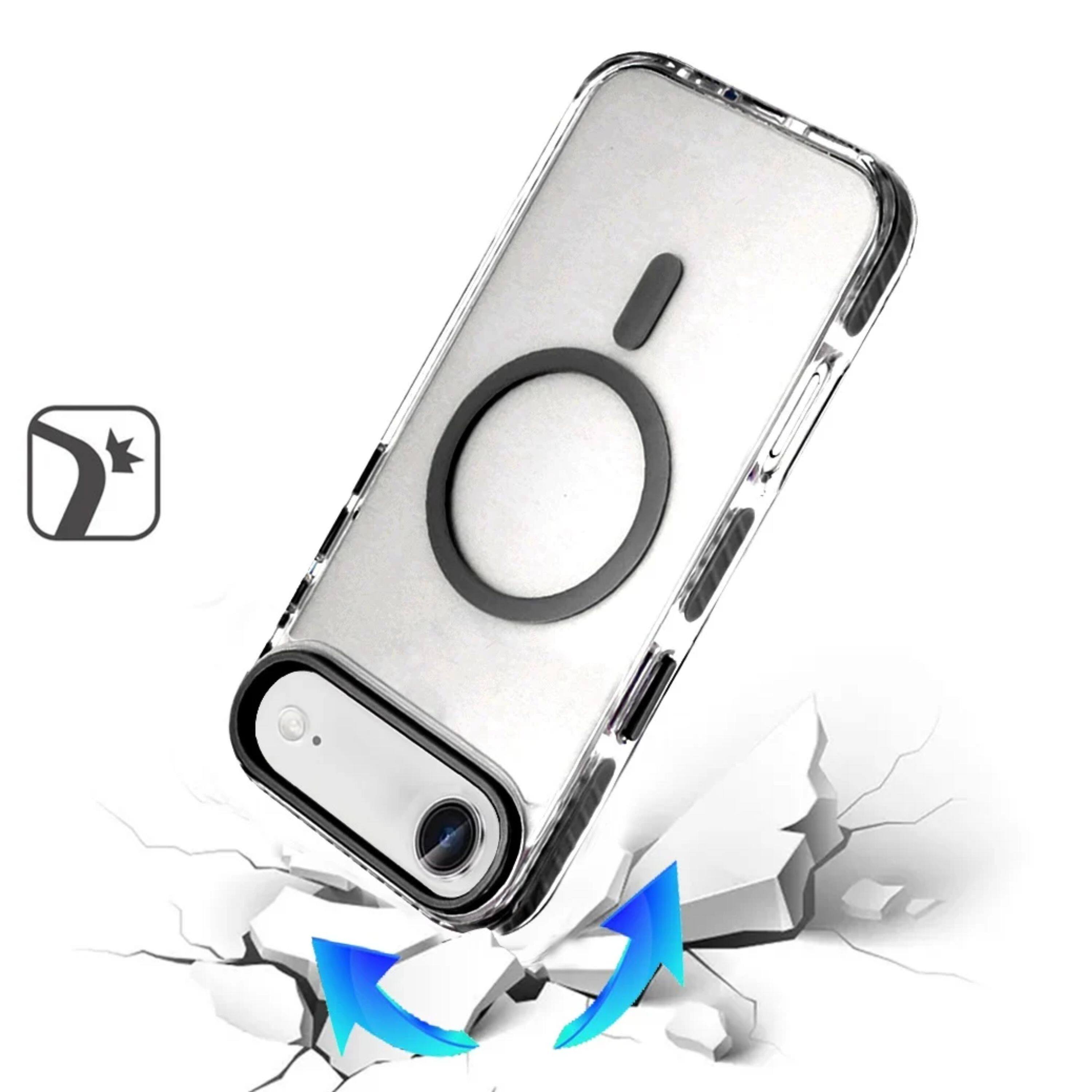 Angle. Kitcheniva - Color Matching Trim Buttons Magnetic Circle Phone Case With Tempered Glass For iPhone Air Black - Black.
