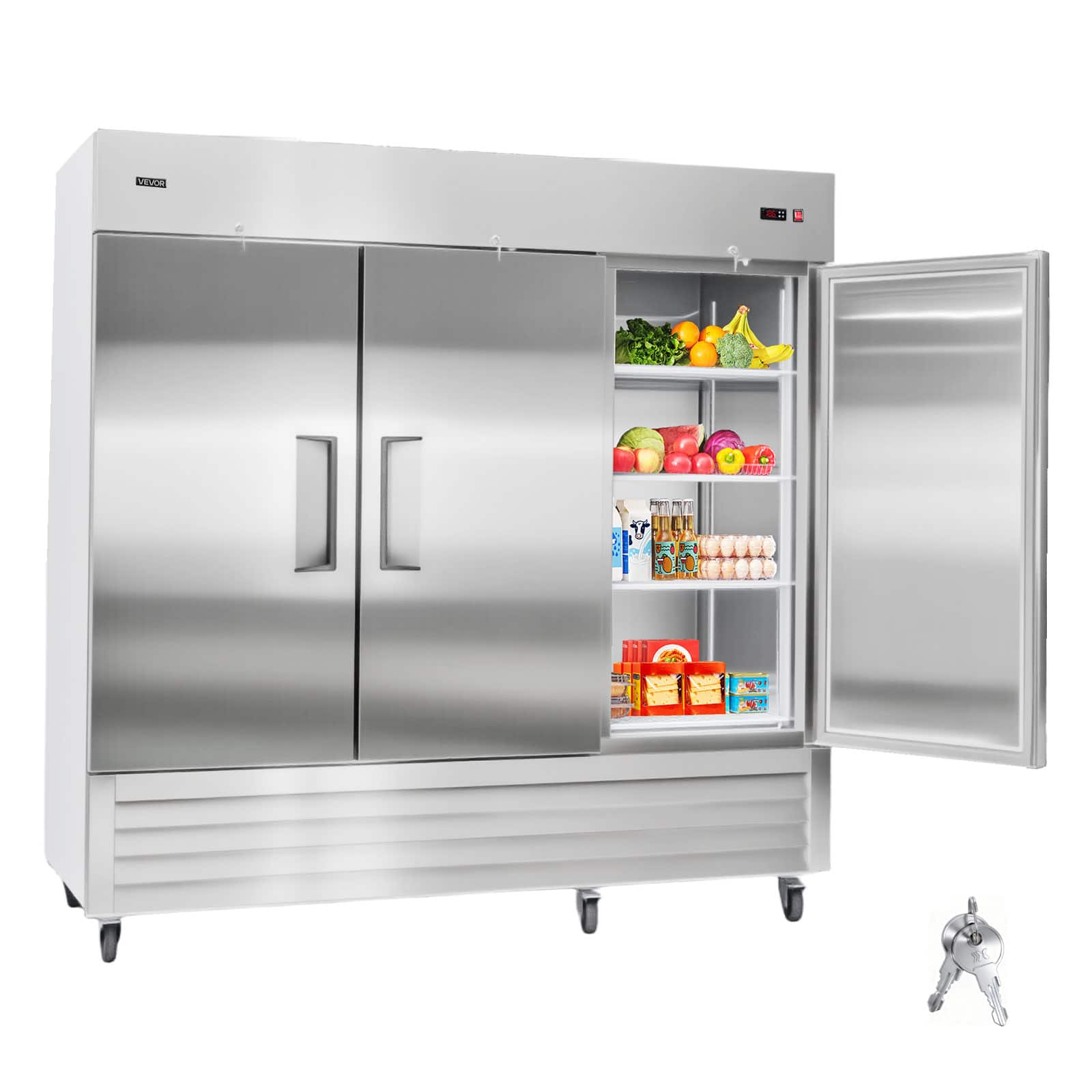 VEVOR - Commercial Reach-In Refrigerator 85" W, 69 Cu.Ft Stainless Steel Upright Refrigerator with Three Doors, Auto-Defrost - Stainless steel color