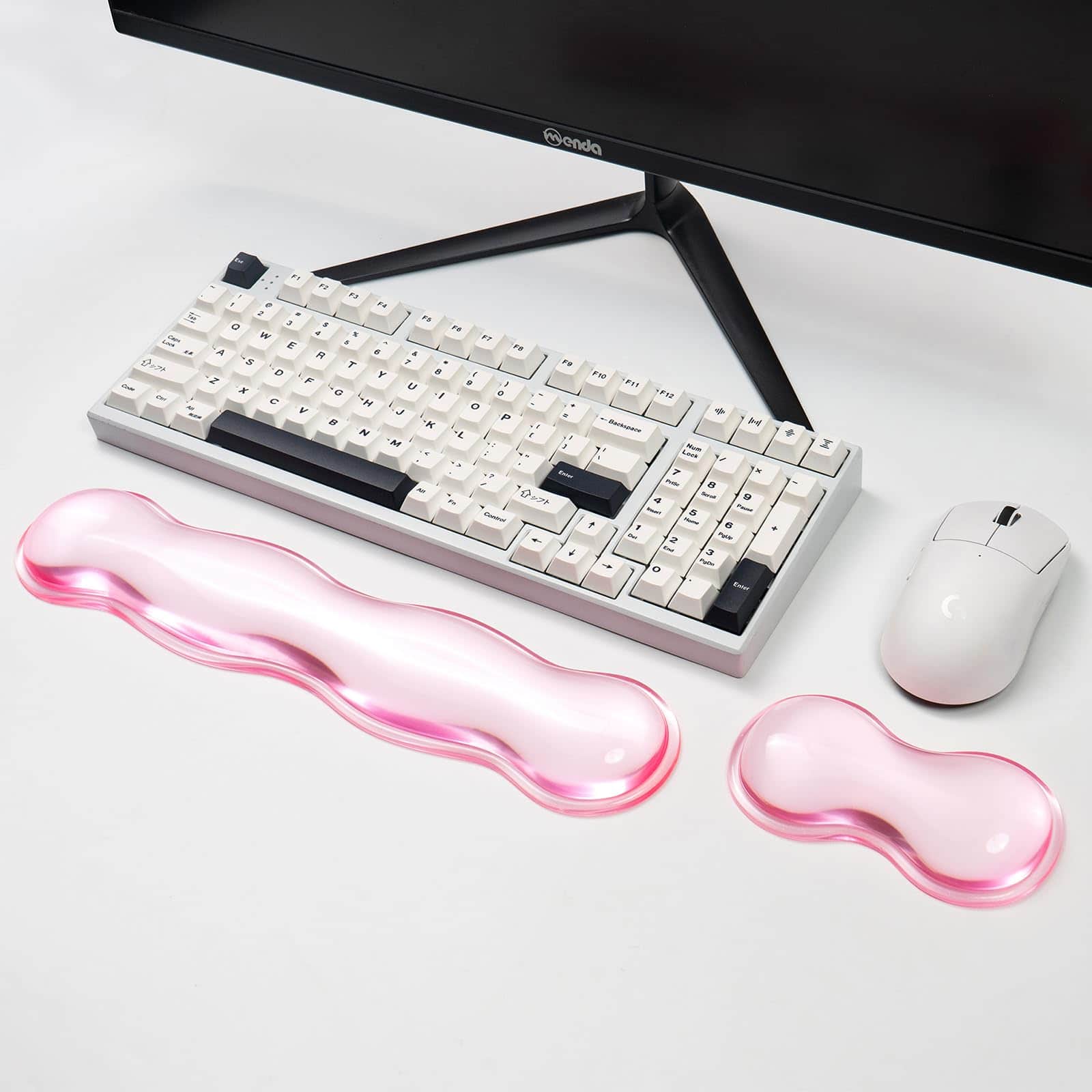 Pacoar Cade - Silicone Gel And Mouse Wrist Rest Set - Clear For 60 /68 /75 Comfort Support Typing Gaming Keyboard and Mouse Wrist - Pink-long+short-Ellipses