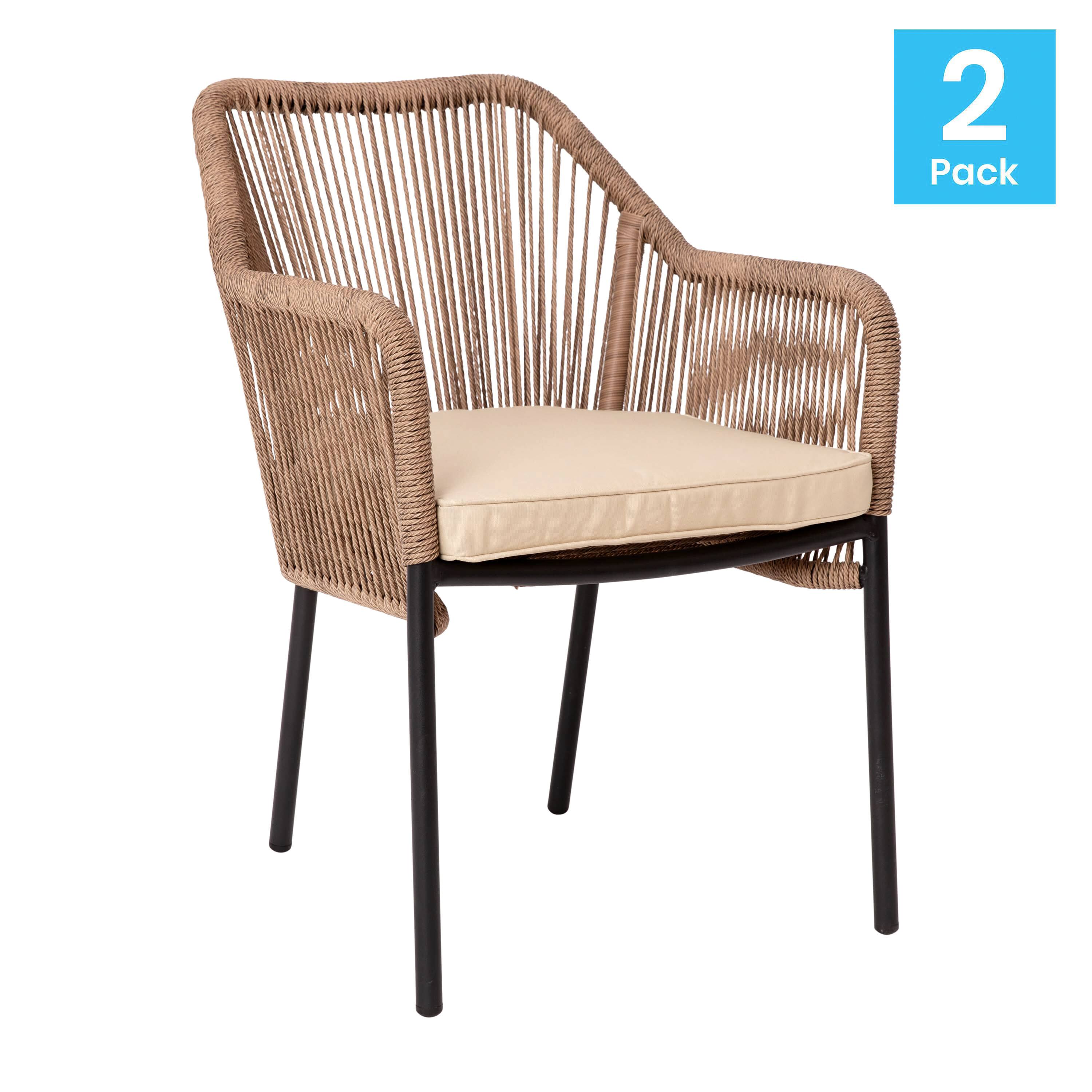 Alt View 1. Emma + Oliver - Talmadge Woven All-Weather Outdoor Two-Piece Club Chair Set with Coordinating Cushions for Porch, Backyard and Patio - Ivory Cushion/Natural Frame.