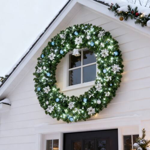Alt View 10. Winado - 60in Pre-lit Artificial Christmas Wreath Outdoor with LED Lights for Holiday Decoration - Light Green.