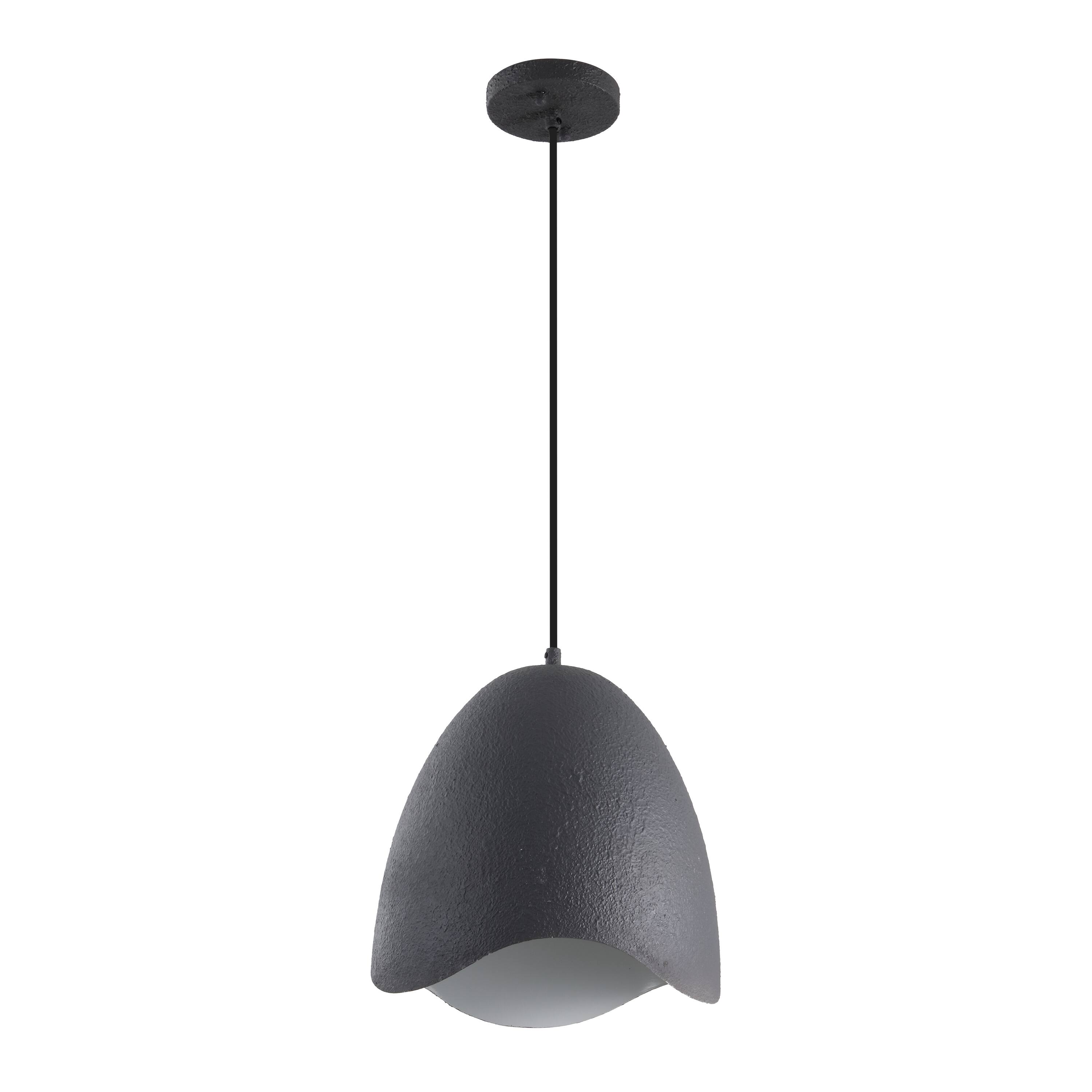 Alt View 7. Jonathan Y - Luella 11.75" 1-Light Bohemian Coastal Adjustable Plaster-Look Organic Scalloped Dome Metal LED Pendant, Dark Gray - Dark Gray.