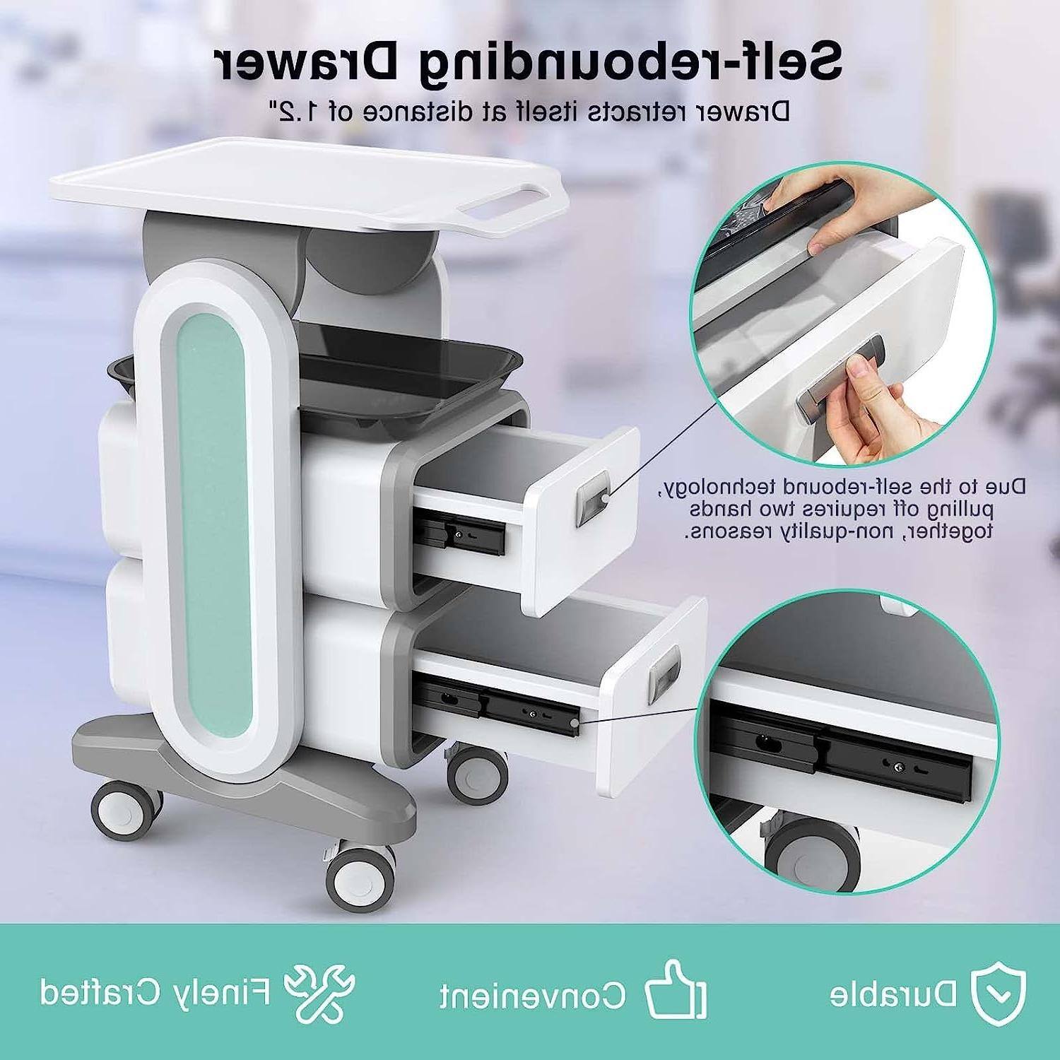 Sure, here is the corrected and grouped text from the image:

---

**Drawer Self-rebounding 1.2" of distance at itself retracts**

*Due to the technology, self-rebound the Drawer requires two hands off pulling reasons.*

- **Crafted Finely Convenient Durable**
- **Non-quality together,**

---

**Features:**

- **Self-rebounding drawer technology** that allows the drawer to retract 1.2" of distance at itself.
- **Durable and convenient** design, crafted with high-quality materials.
- **Convenient** and **Durable** features.

---

**Icons:**

- **Furniture Care**
- **Customer Service**
- **Quality Assurance**