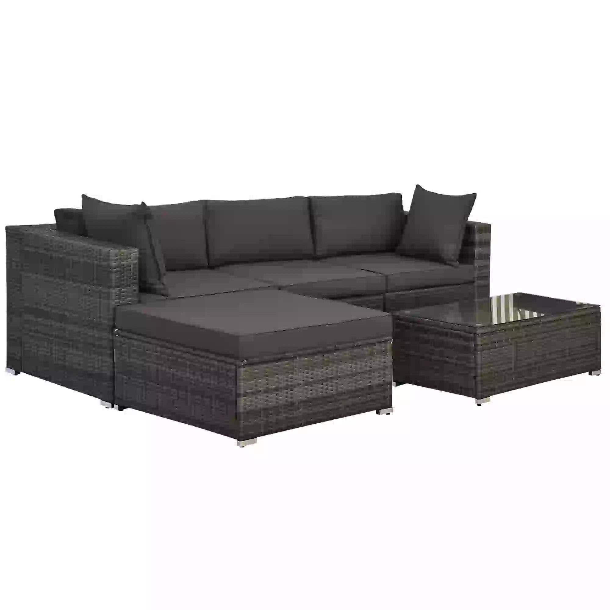 Resenkos - 5-Piece Rattan Patio Sectional Set, Outdoor Sectional Furniture, PE Wicker Couch - Gray
