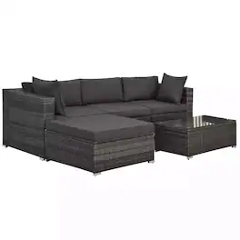 Resenkos - 5-Piece Rattan Patio Sectional Set, Outdoor Sectional Furniture, PE Wicker Couch - Gray