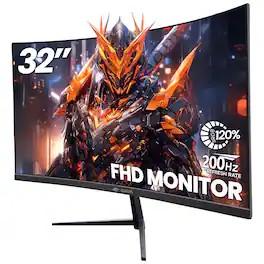 CRUA - 32" Curved Gaming Monitor -200Hz FHD (1920 *1080P), 120% sRGB, AMD Freesync, HDMI/DP, Wall Mountable Installs