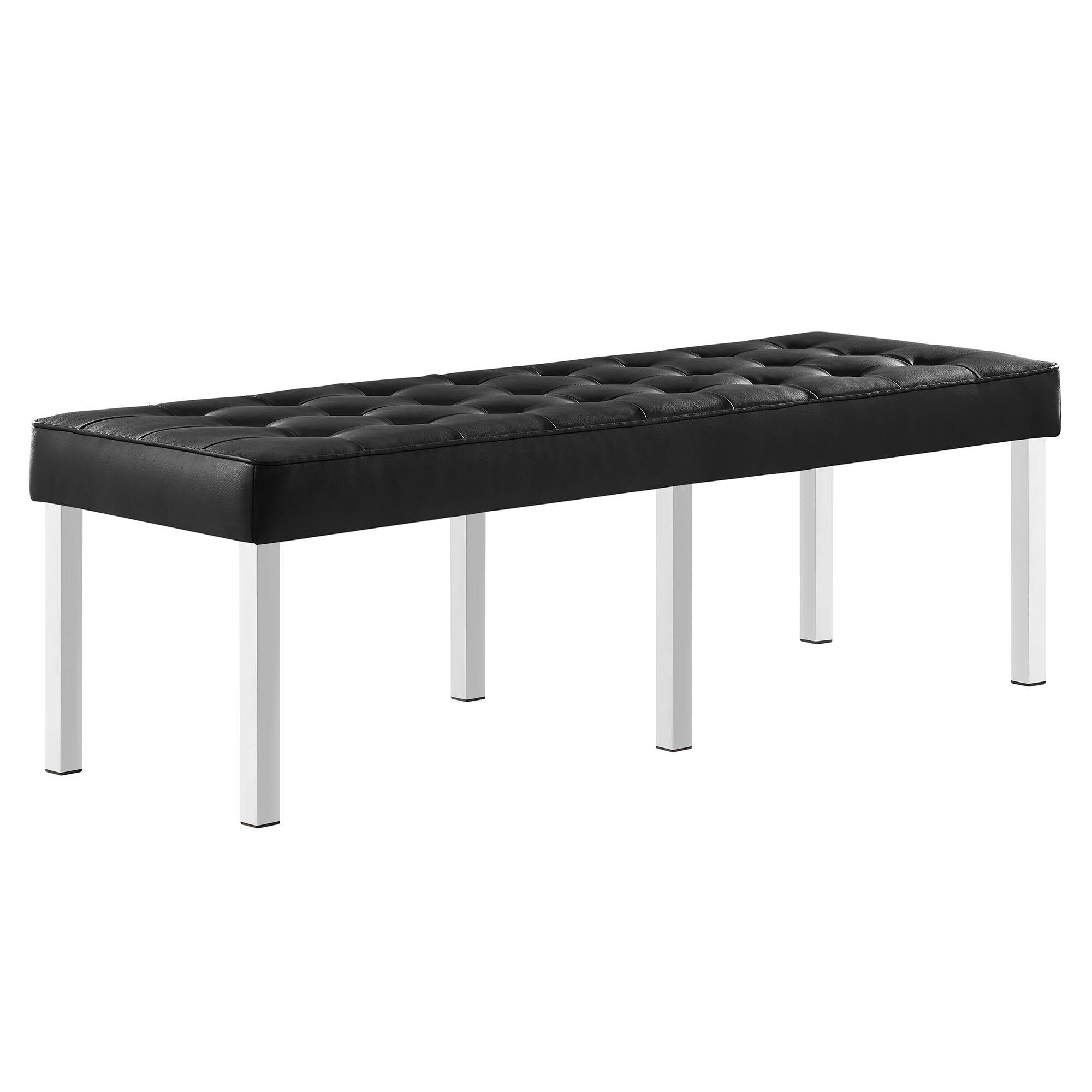 Angle. Modway - Loft Tufted Vegan Leather Bench by Modway - Silver Black.
