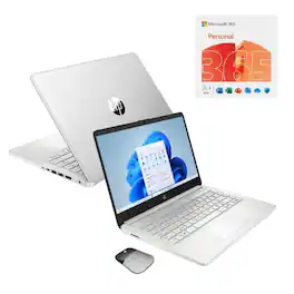 14" HD Touchscreen Notebook Intel N150 4GB RAM 128GB SSD HP Wireless Mouse + One Year M365 - Natural Silver