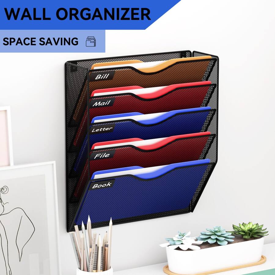 Dapper Styles 5 Pockets Mesh Hanging Wall File Holder Organizer Mounted ...