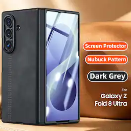 Dteck - Shockproof Case for Samsung Galaxy Z Fold8 Ultra with Screen Protector, Slim Leather Texture Full Hinge Protection Cover - Darkgray