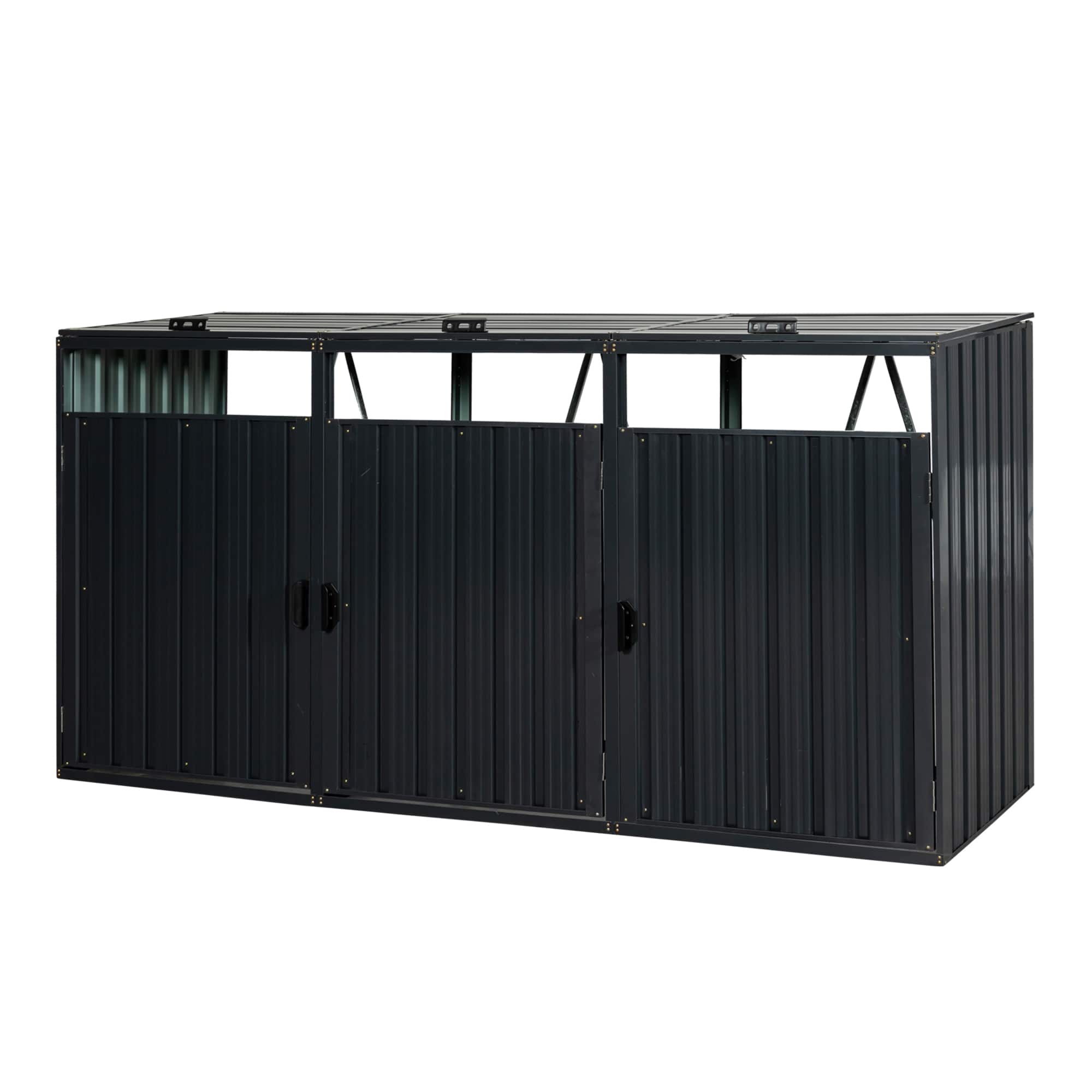 Mondawe - 3 Trash Cans Metal Outdoor Bin Shed - Charcoal
