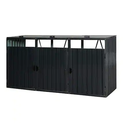 Front. Mondawe - 3 Trash Cans Metal Outdoor Bin Shed - Charcoal.
