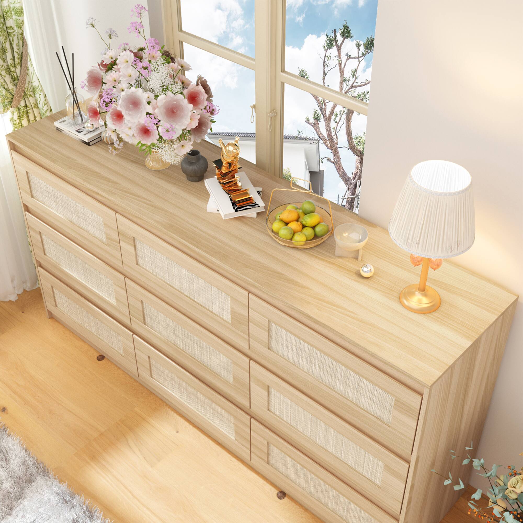Alt View 6. Famapy - Famapy Rattan - Accented Dresser: Natural Wood - Style, Silent Slides, Multi - Scene Storage - Wooden.